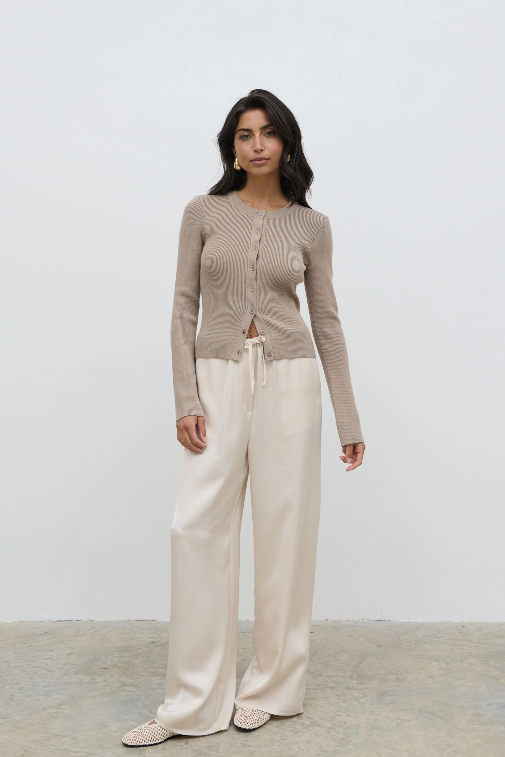Lacey Button Down Top - Taupe - Image 6