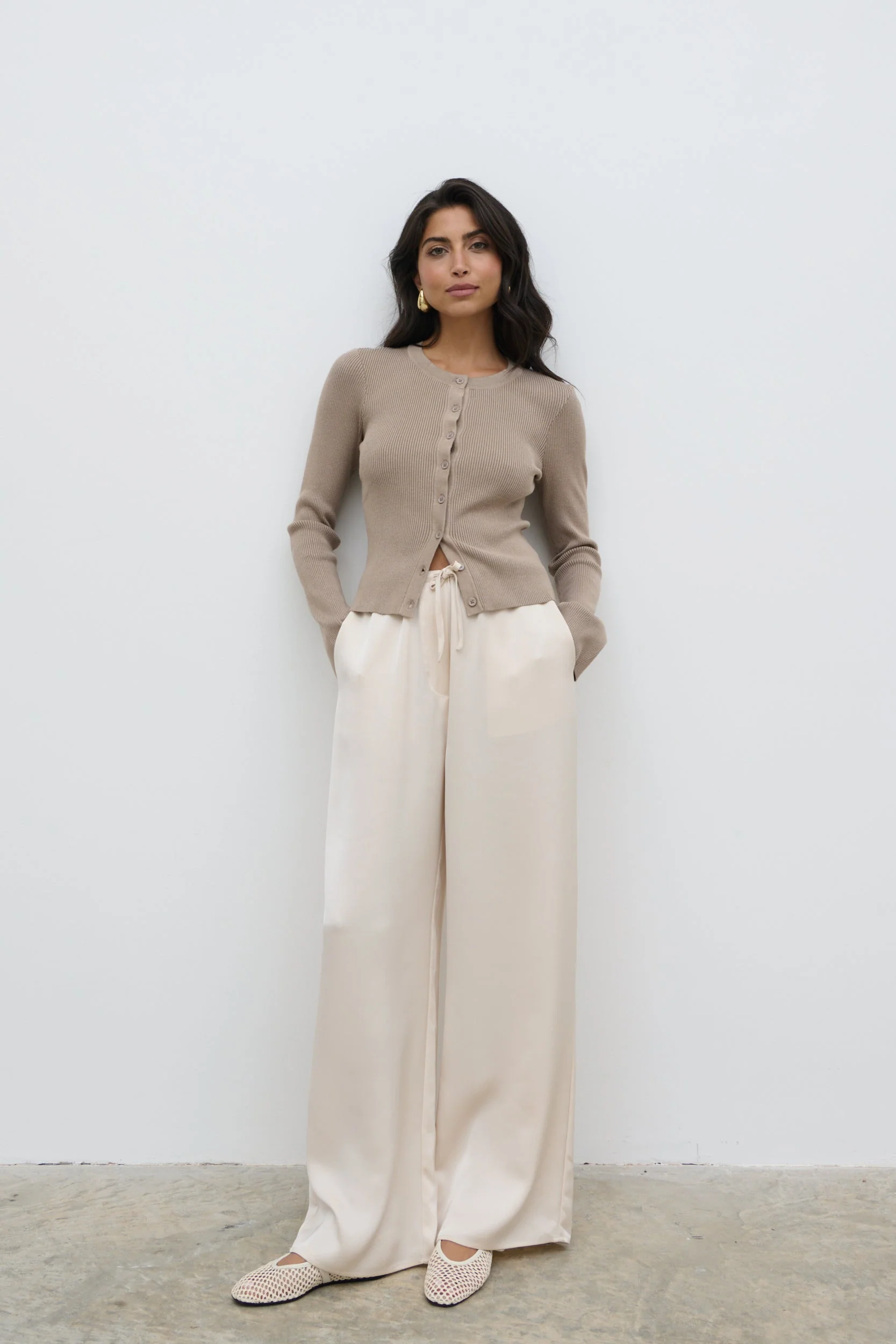 Lacey Button Down Top - Taupe - Image 7