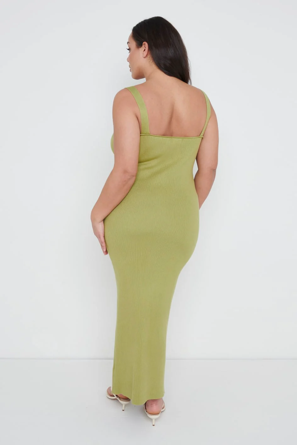 Lara Ribbed Midaxi Dress Curve - Olive - Image 3
