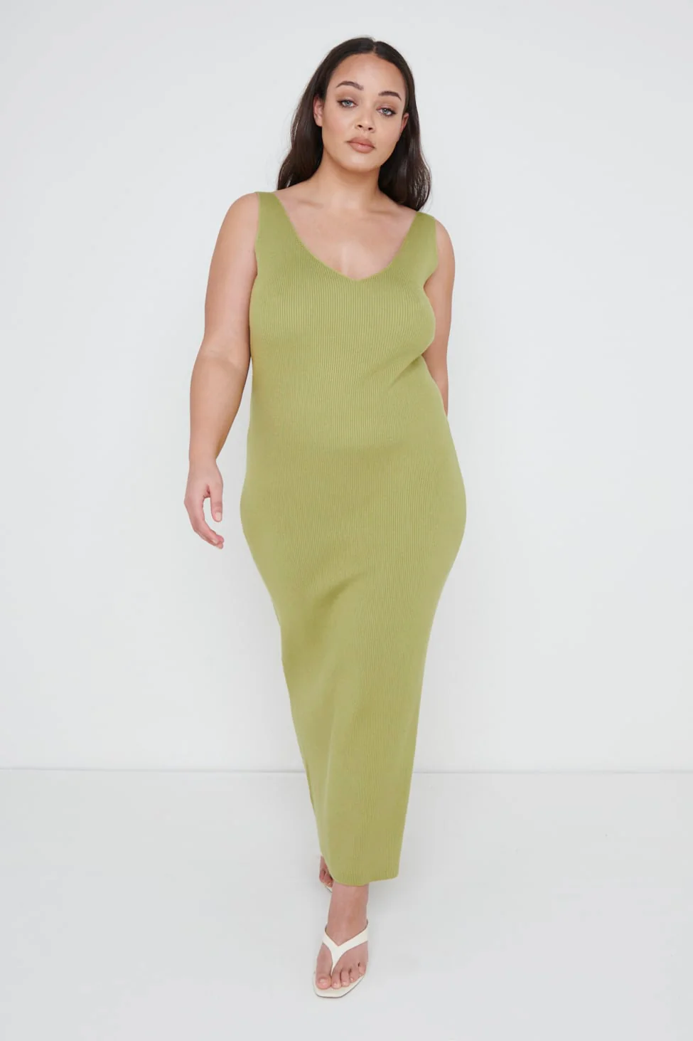 Lara Ribbed Midaxi Dress Curve - Olive - Image 4