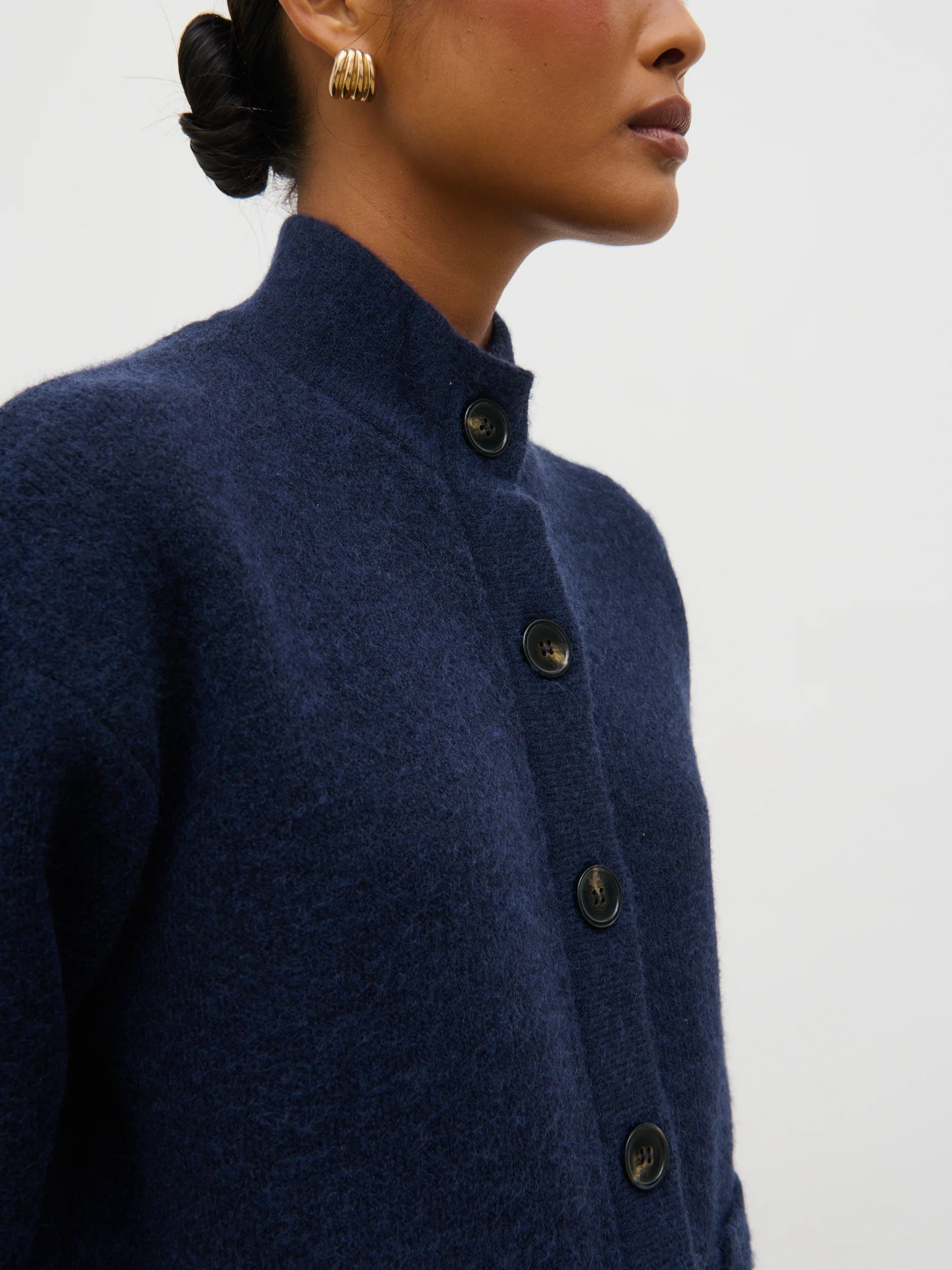 Leighton High Neck Knit Cardigan - Navy Marl - Image 3
