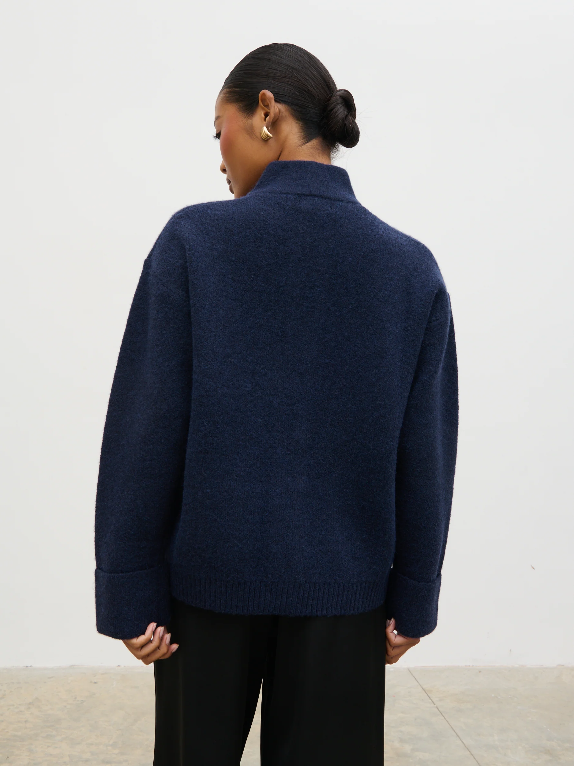 Leighton High Neck Knit Cardigan - Navy Marl - Image 7