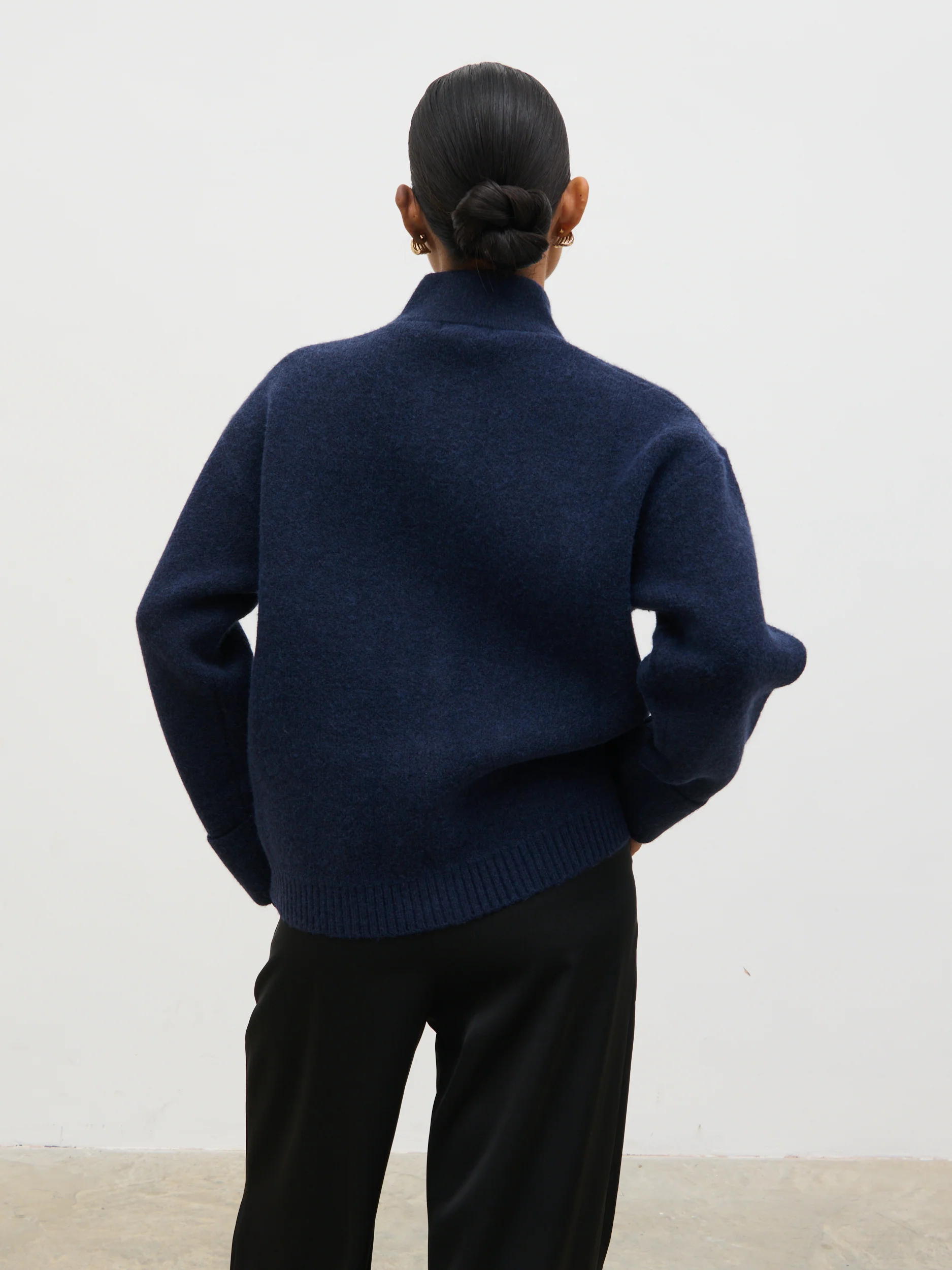 Leighton High Neck Knit Cardigan - Navy Marl - Image 8