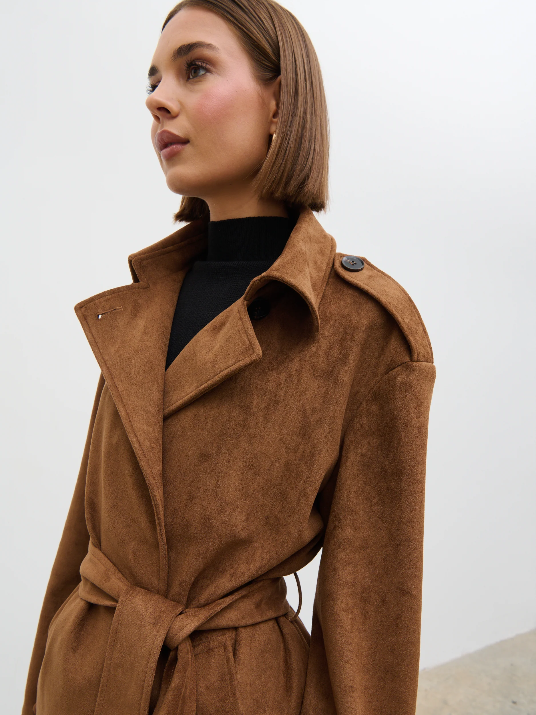 Lennon Faux Suede Tie Waist Jacket - Dark Tan - Image 3