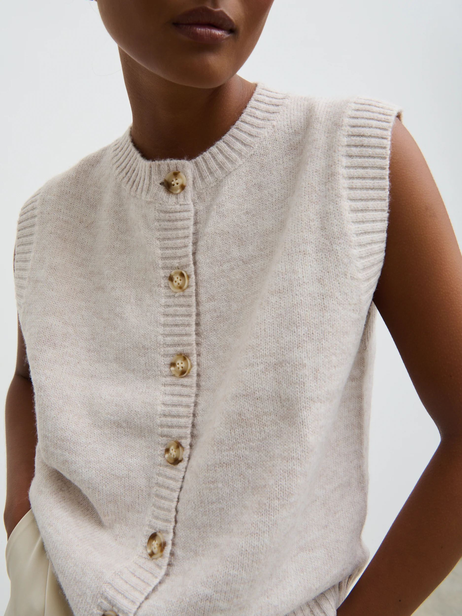 Leonora Fluffy Knit Waistcoat - Chalk - Image 2