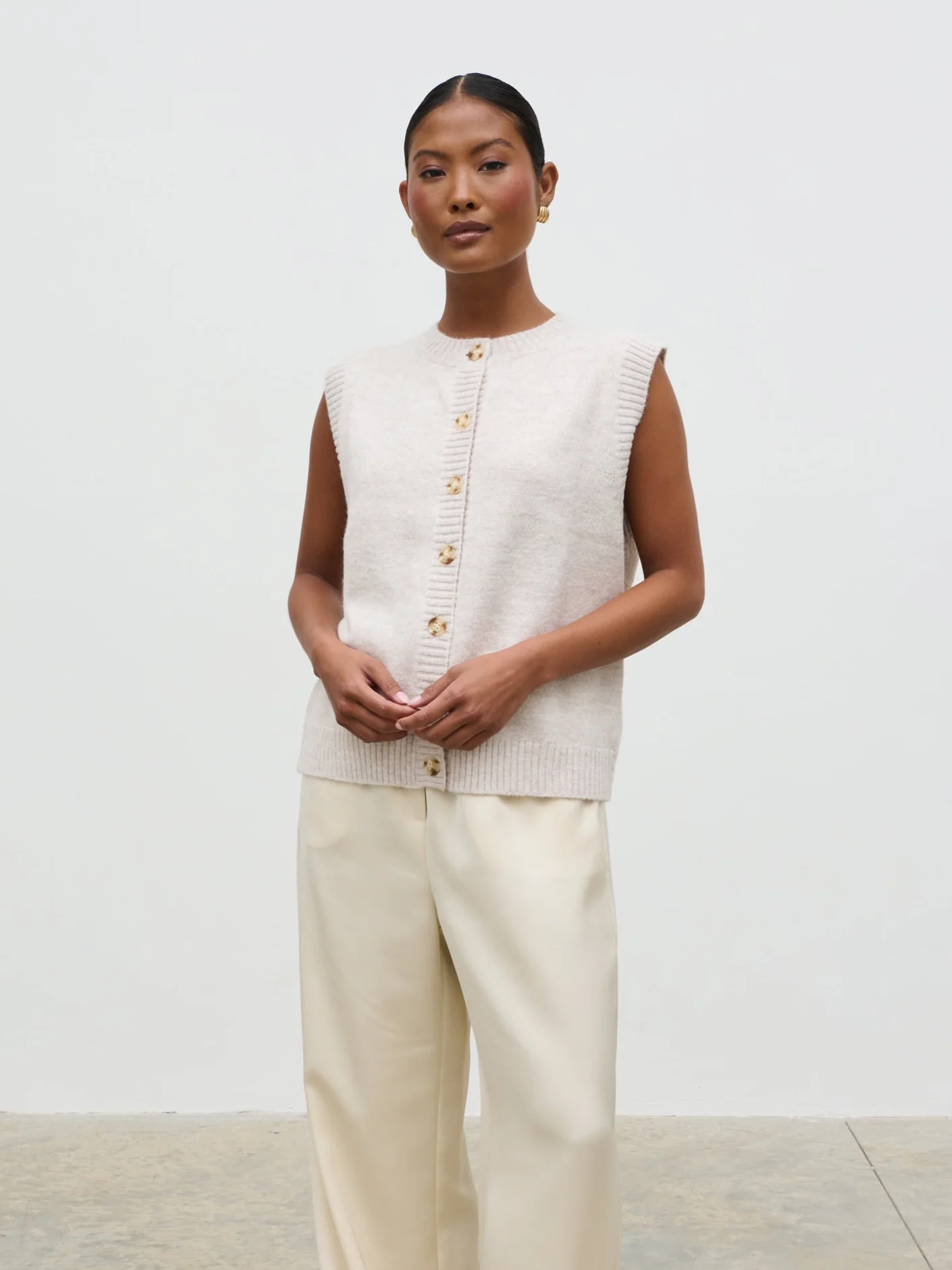 Leonora Fluffy Knit Waistcoat - Chalk - Image 6