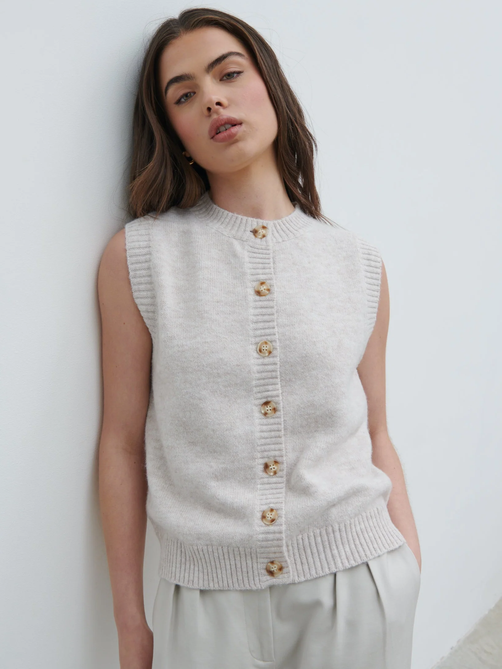 Leonora Fluffy Knit Waistcoat - Chalk - Image 7