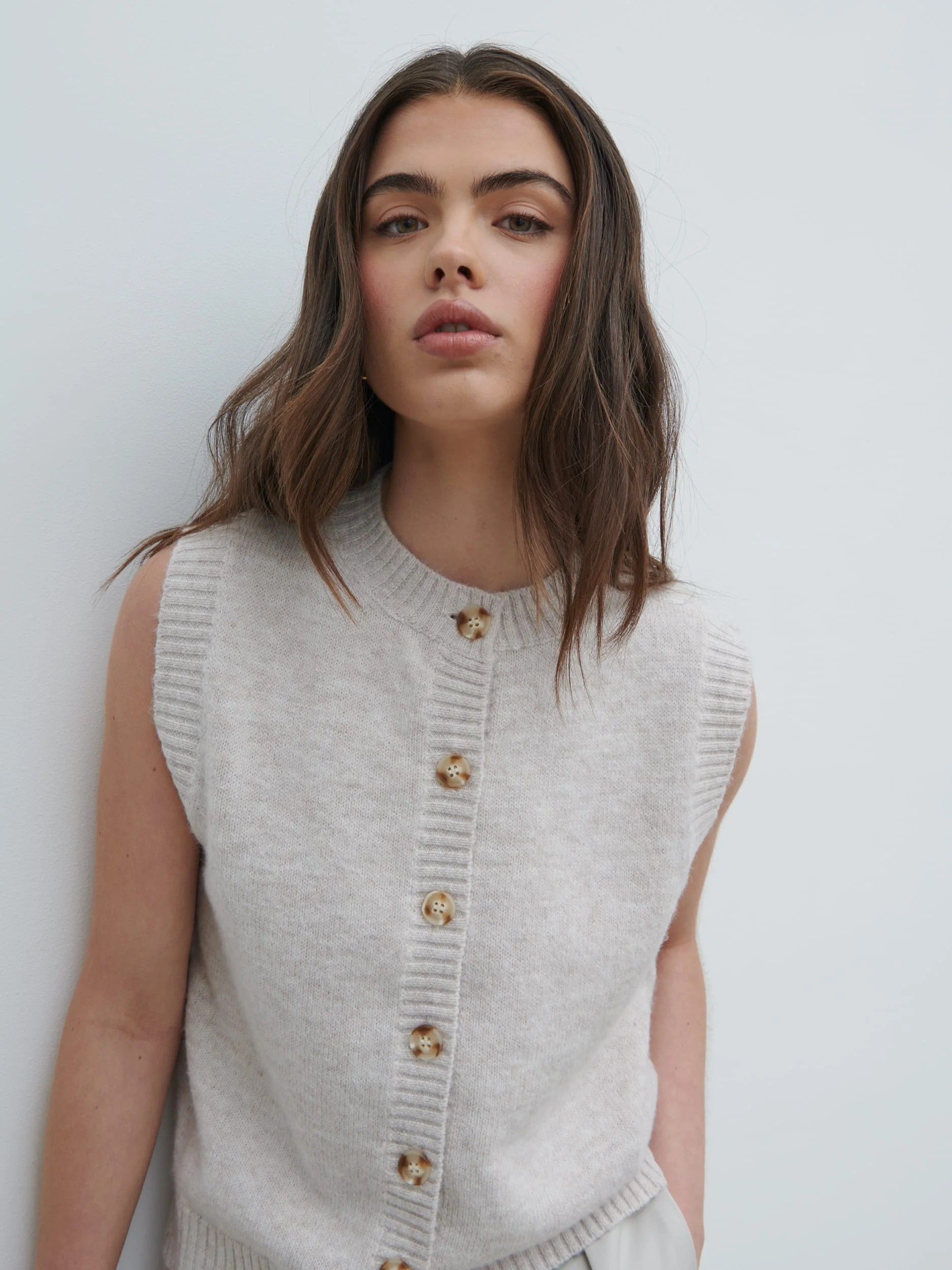 Leonora Fluffy Knit Waistcoat - Chalk - Image 9
