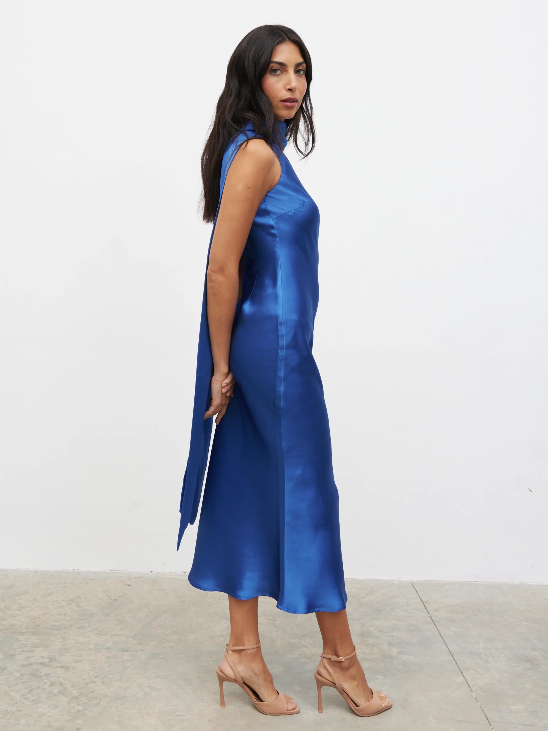 Lethe Drape Scarf Midaxi Dress - Colbalt Blue - Image 3
