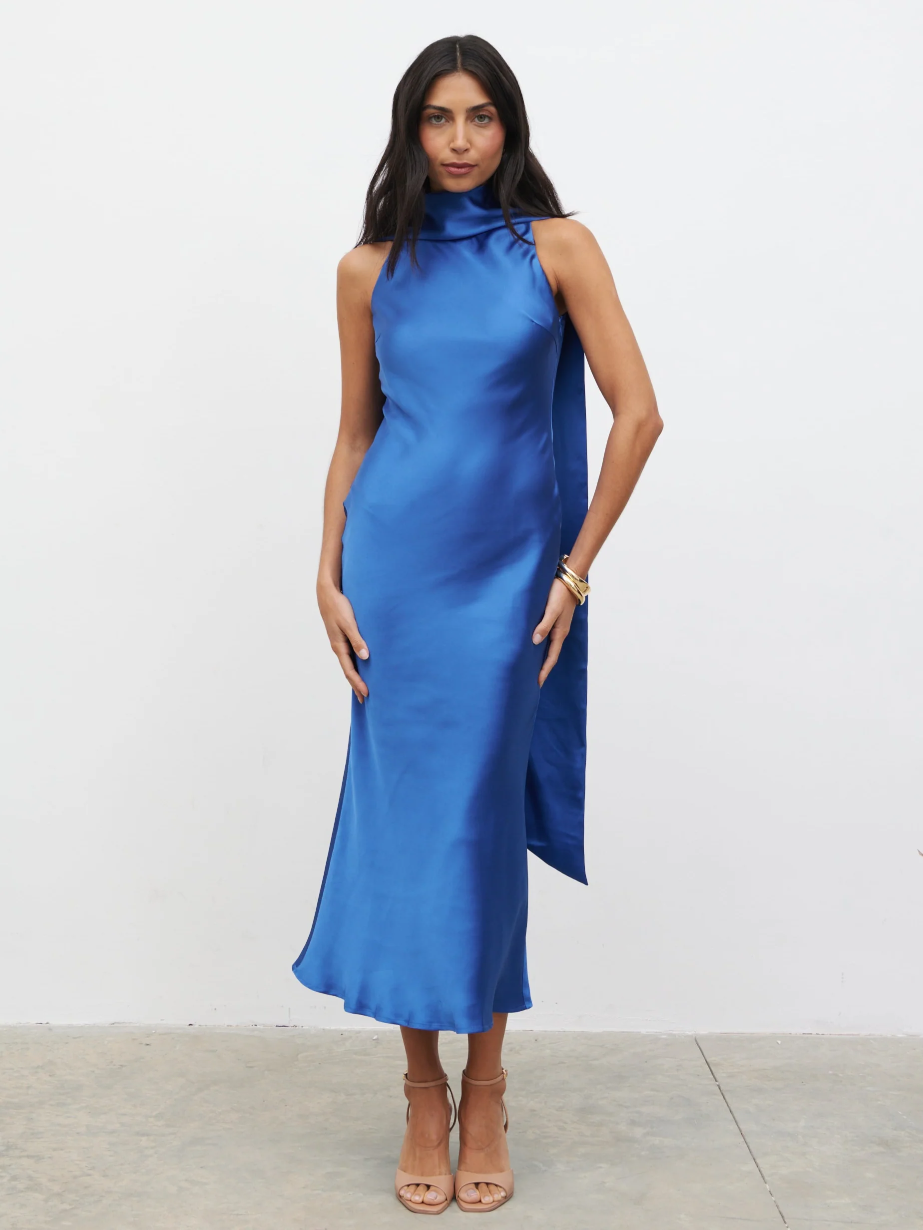 Lethe Drape Scarf Midaxi Dress - Colbalt Blue - Image 4