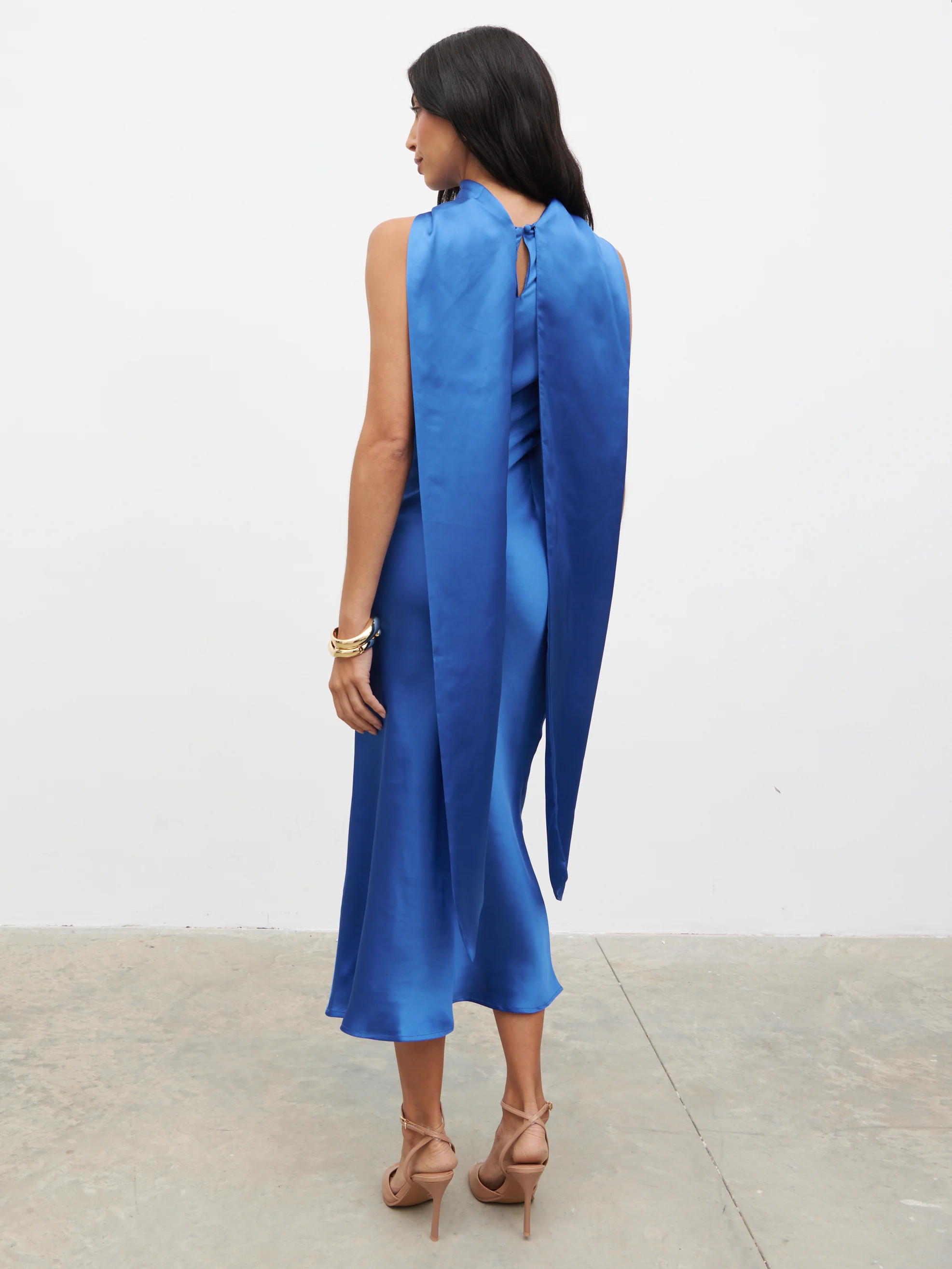 Lethe Drape Scarf Midaxi Dress - Colbalt Blue - Image 6