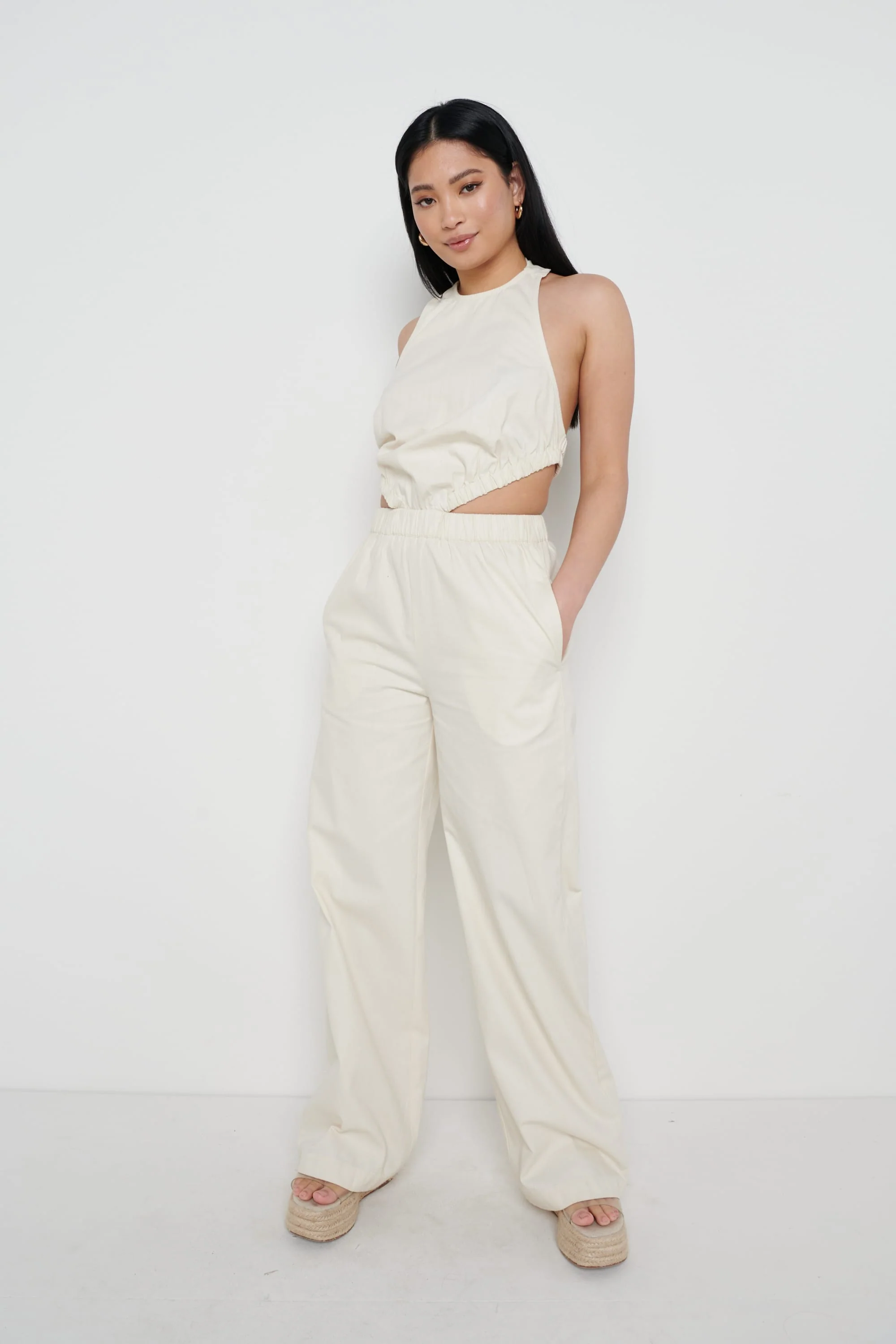 Lexi Scrunch Backless Jumpsuit - Off White - Image 2