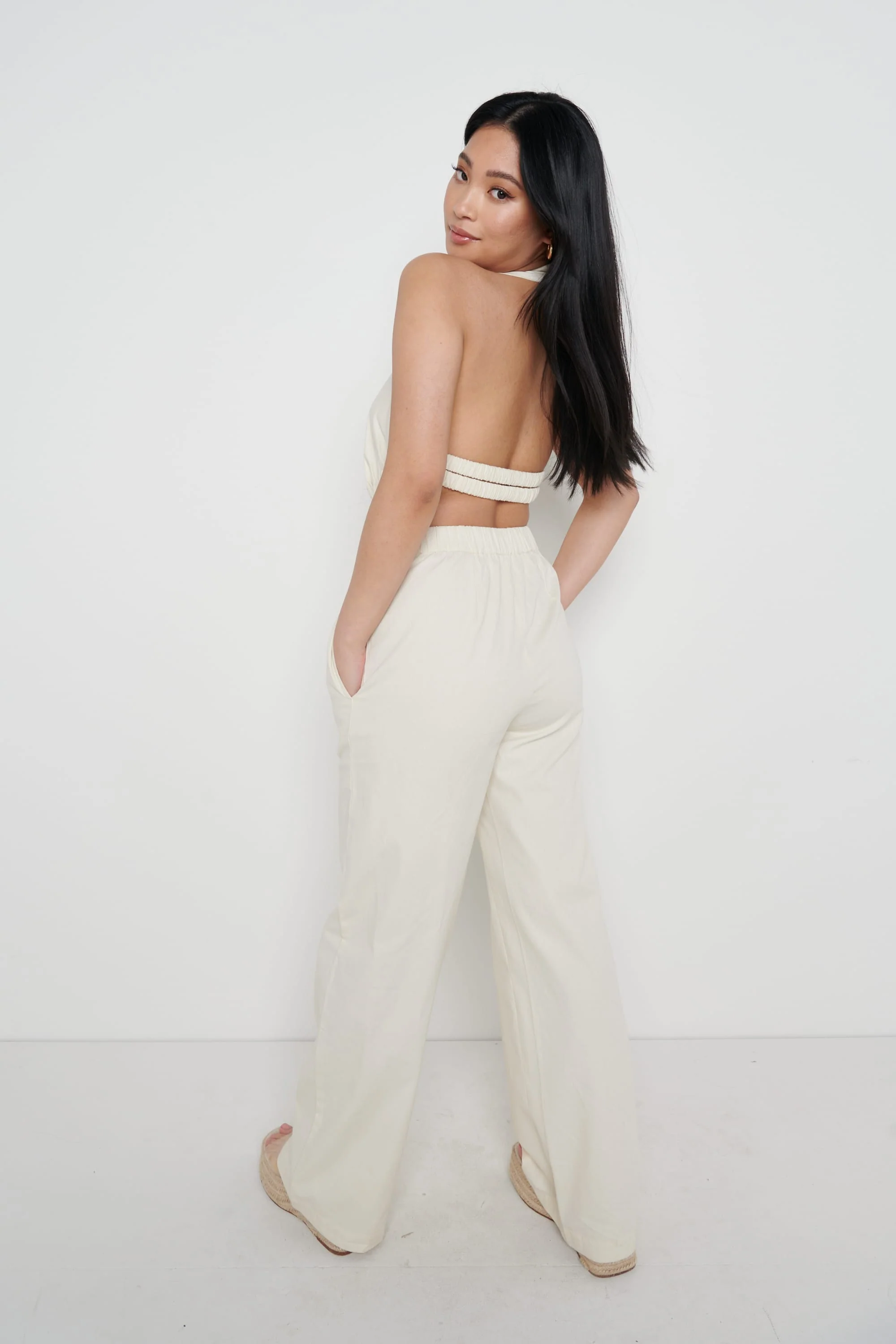 Lexi Scrunch Backless Jumpsuit - Off White - Image 3