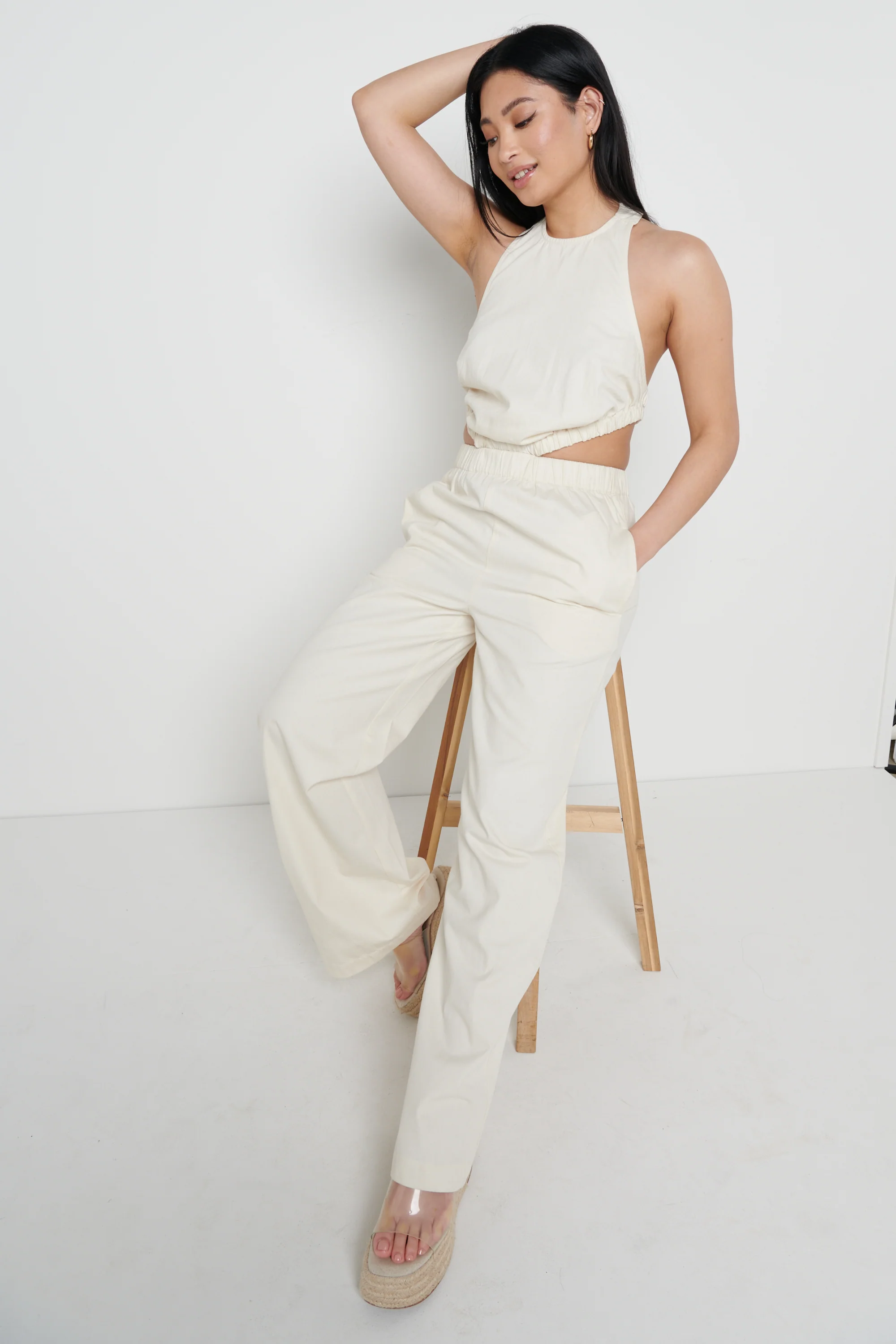 Lexi Scrunch Backless Jumpsuit - Off White - Image 5