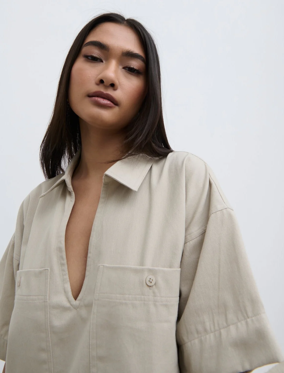 Lia Utility Shirt Dress - Stone - Image 2