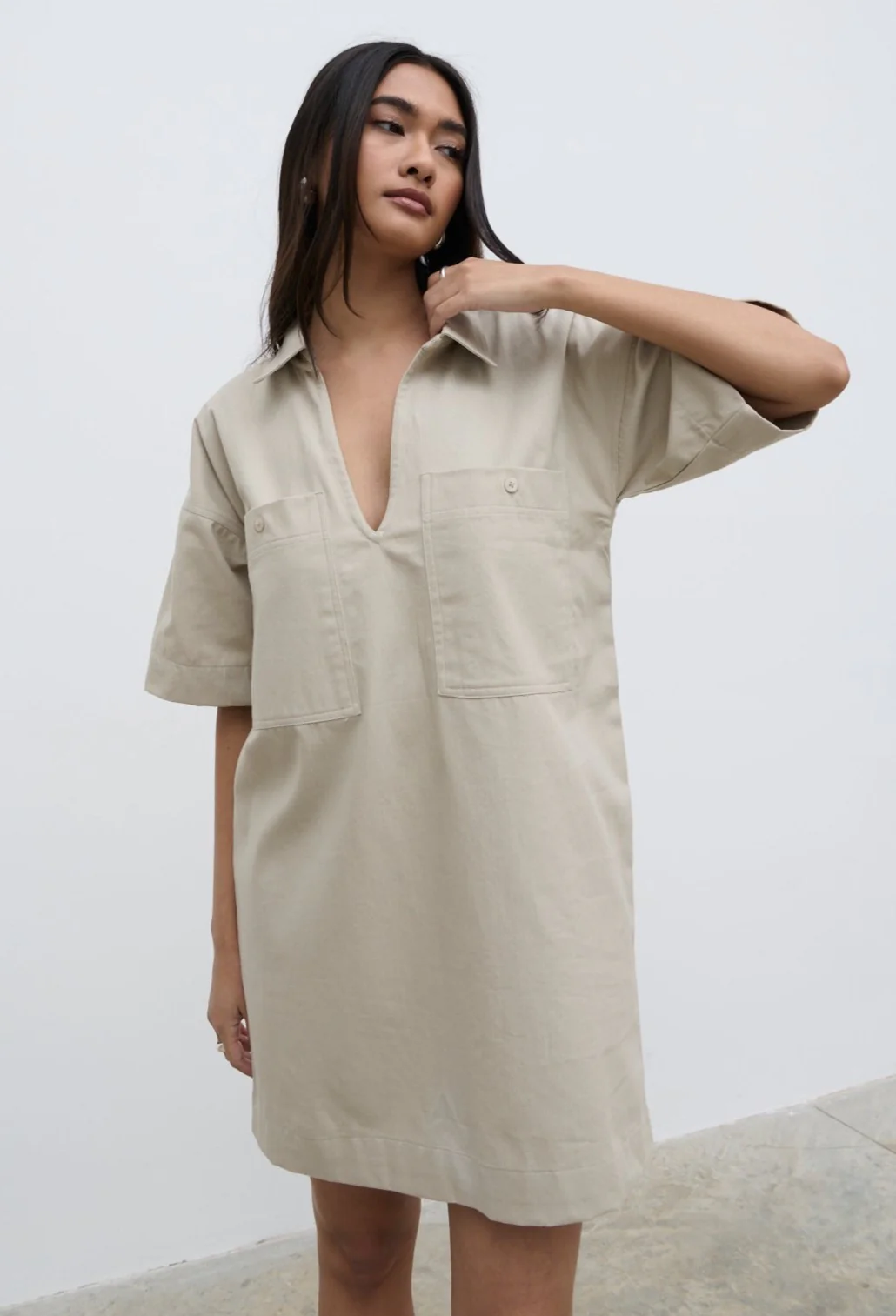Lia Utility Shirt Dress - Stone - Image 4
