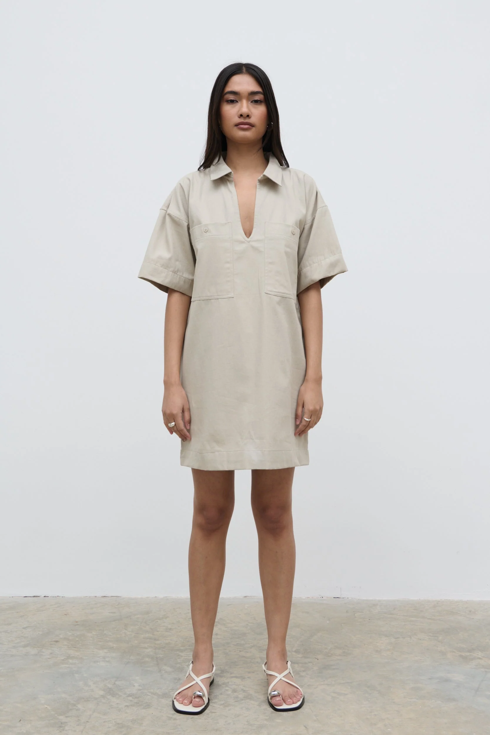 Lia Utility Shirt Dress - Stone - Image 5