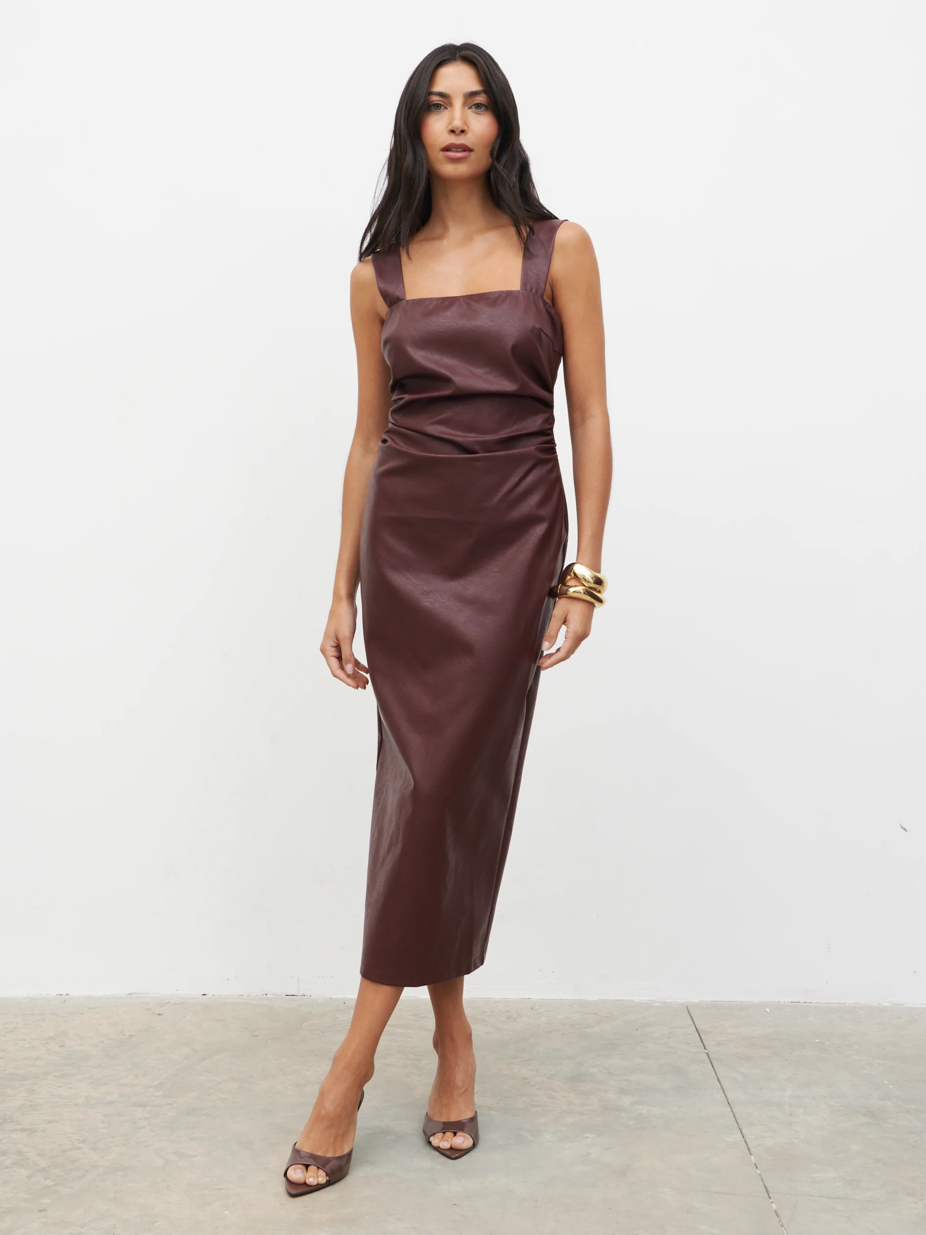 Libbi Leather Midaxi Dress - Wine - Image 3