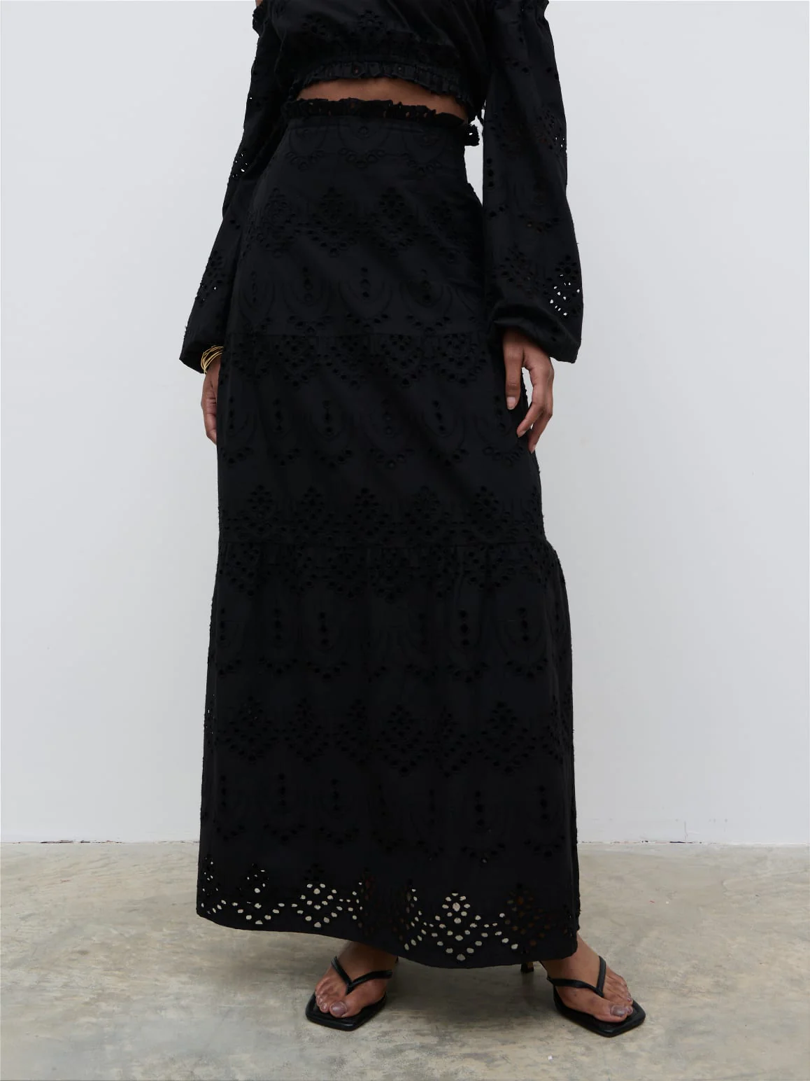 Lilla Broderie Maxi Skirt - Black - Image 2