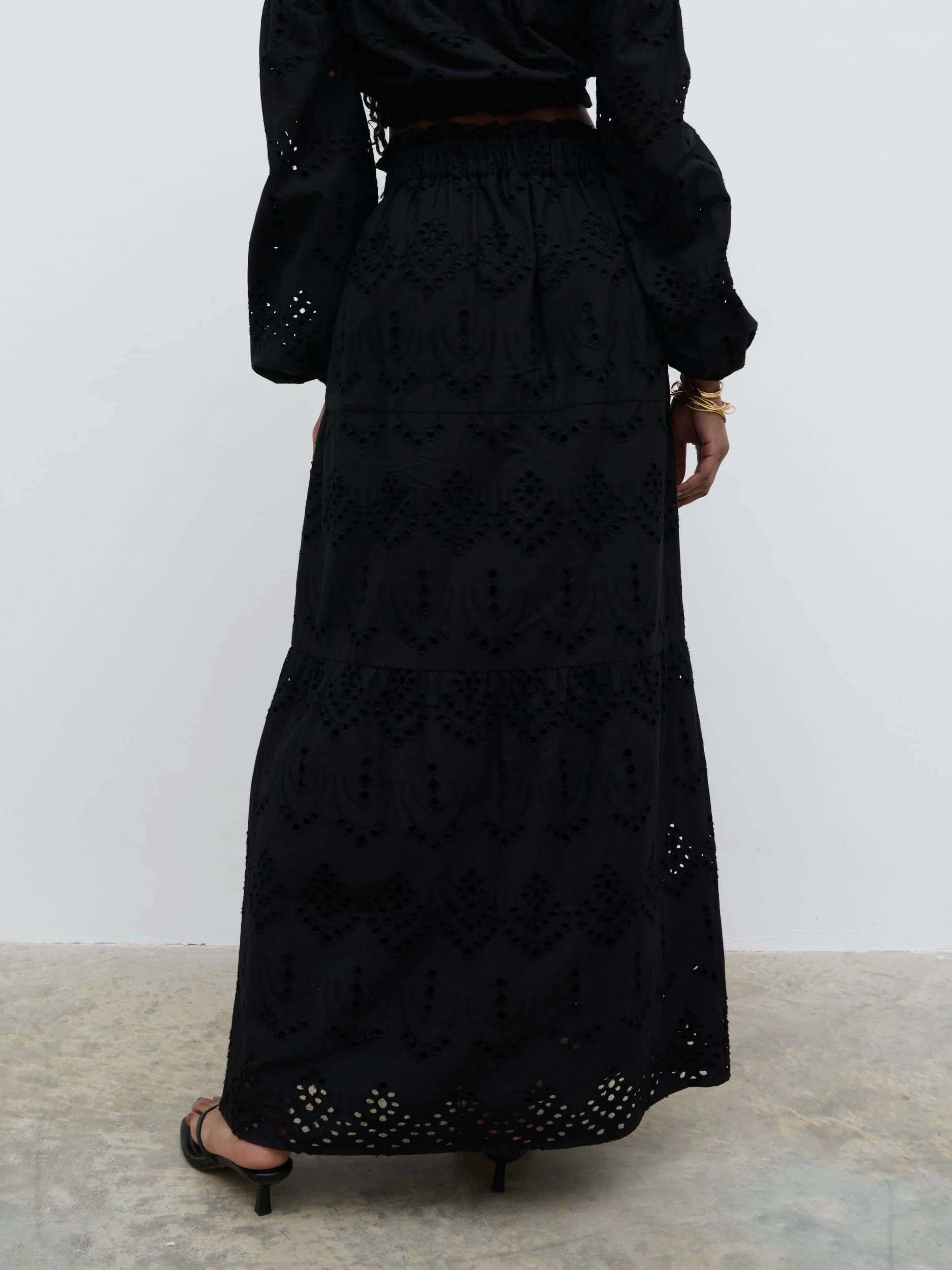 Lilla Broderie Maxi Skirt - Black - Image 4
