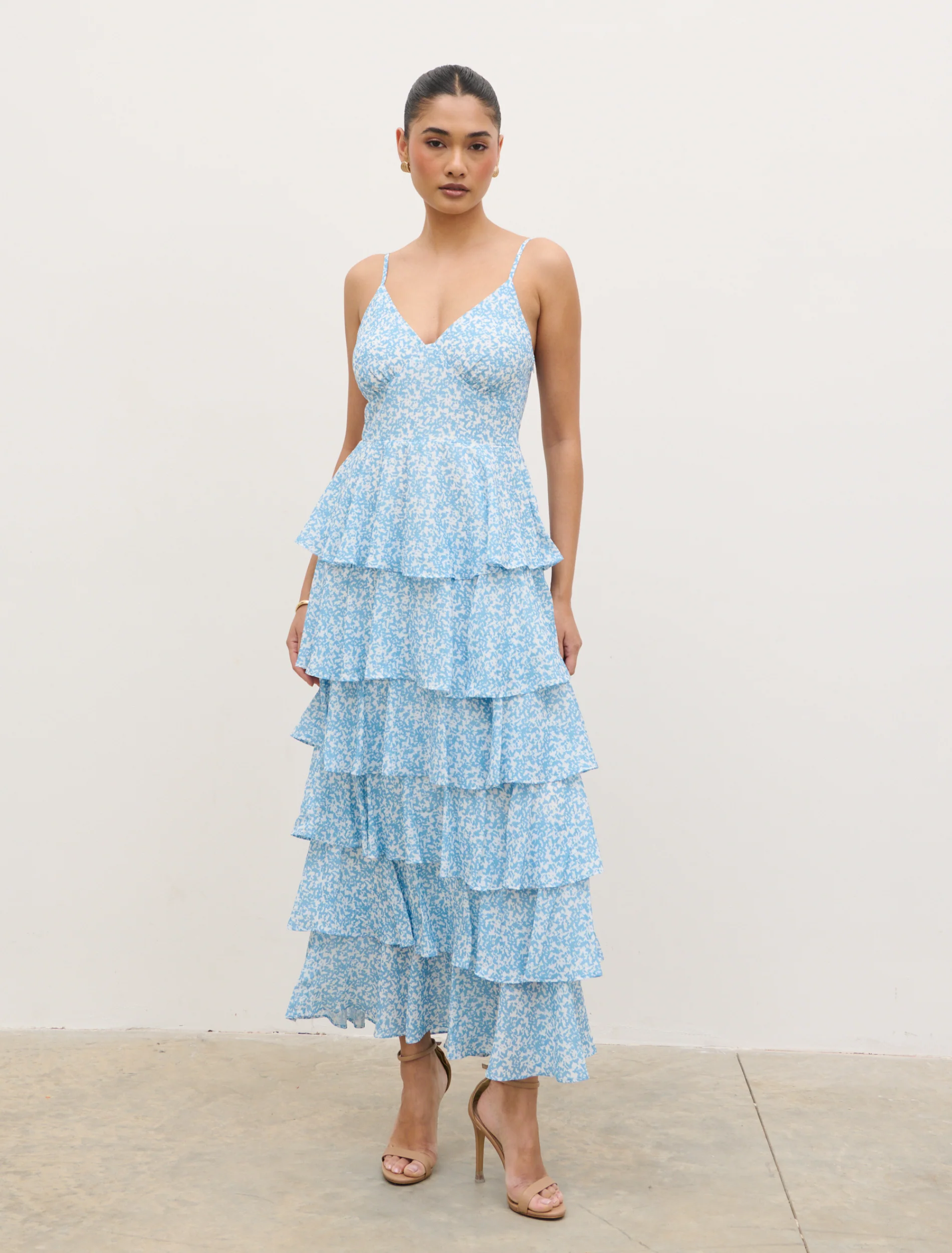 Lissy Ruffle Midaxi Dress - Blue Abstract - Image 3