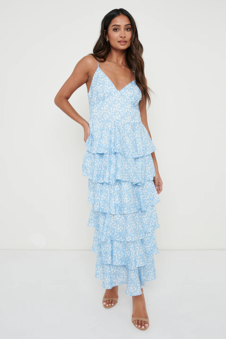 Lissy Ruffle Midaxi Dress - Blue Abstract - Image 9