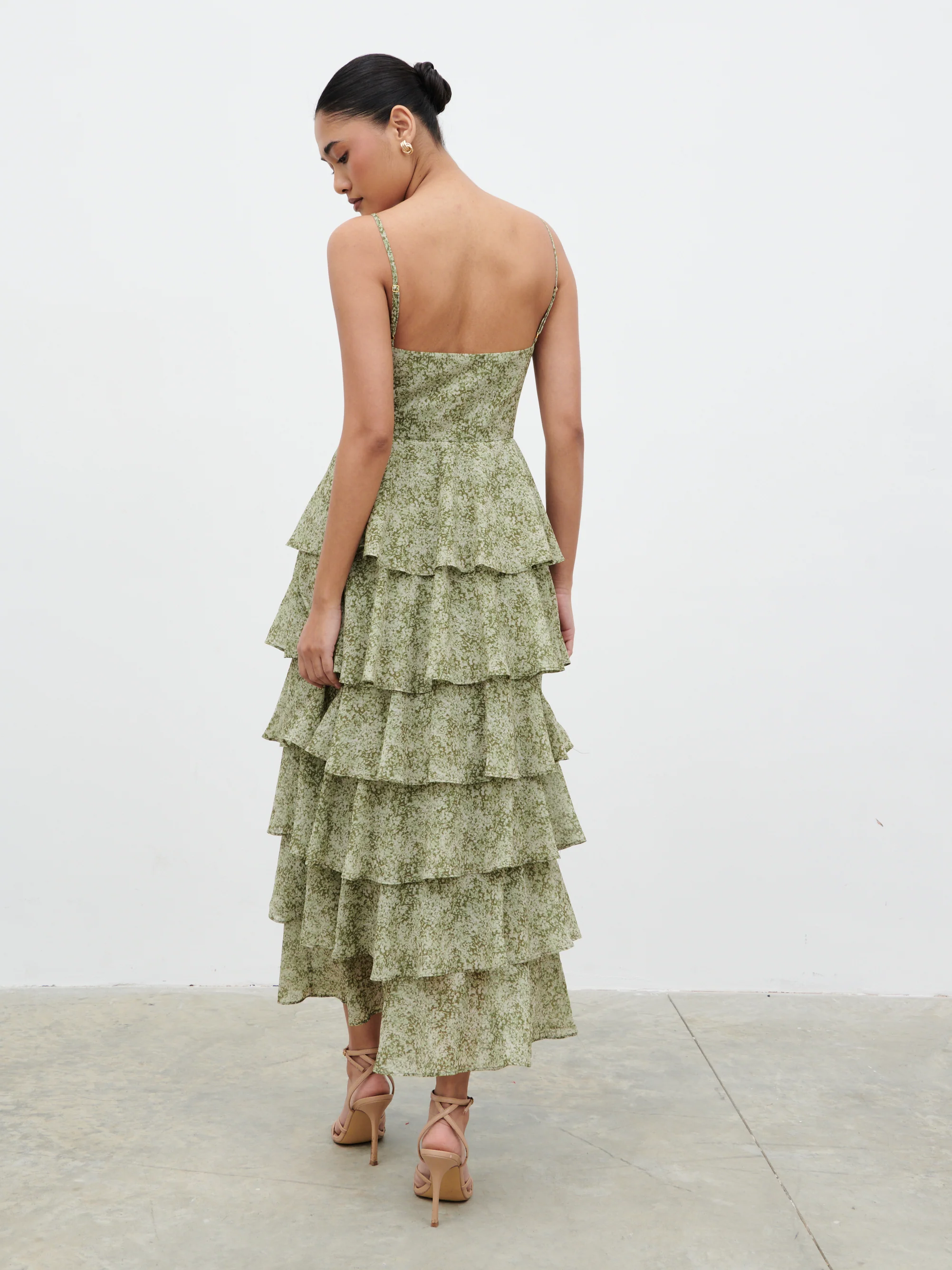 Lissy Ruffle Midaxi Dress - Green Abstract Print - Image 5