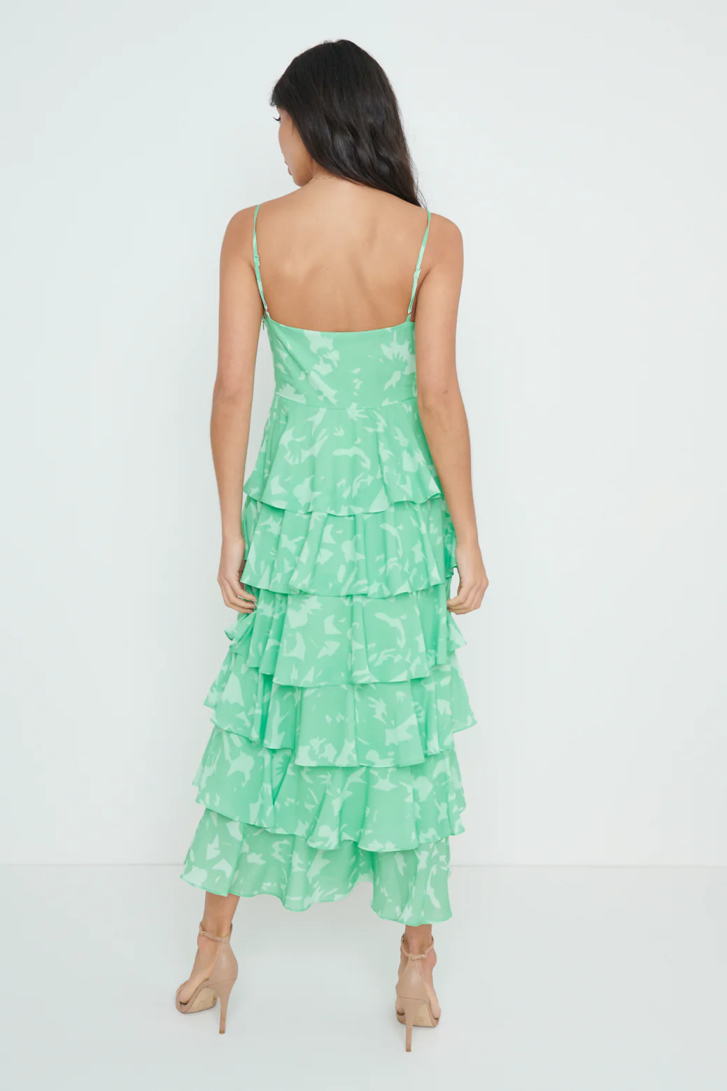 Lissy Ruffle Midaxi Dress - Green Floral - Image 3