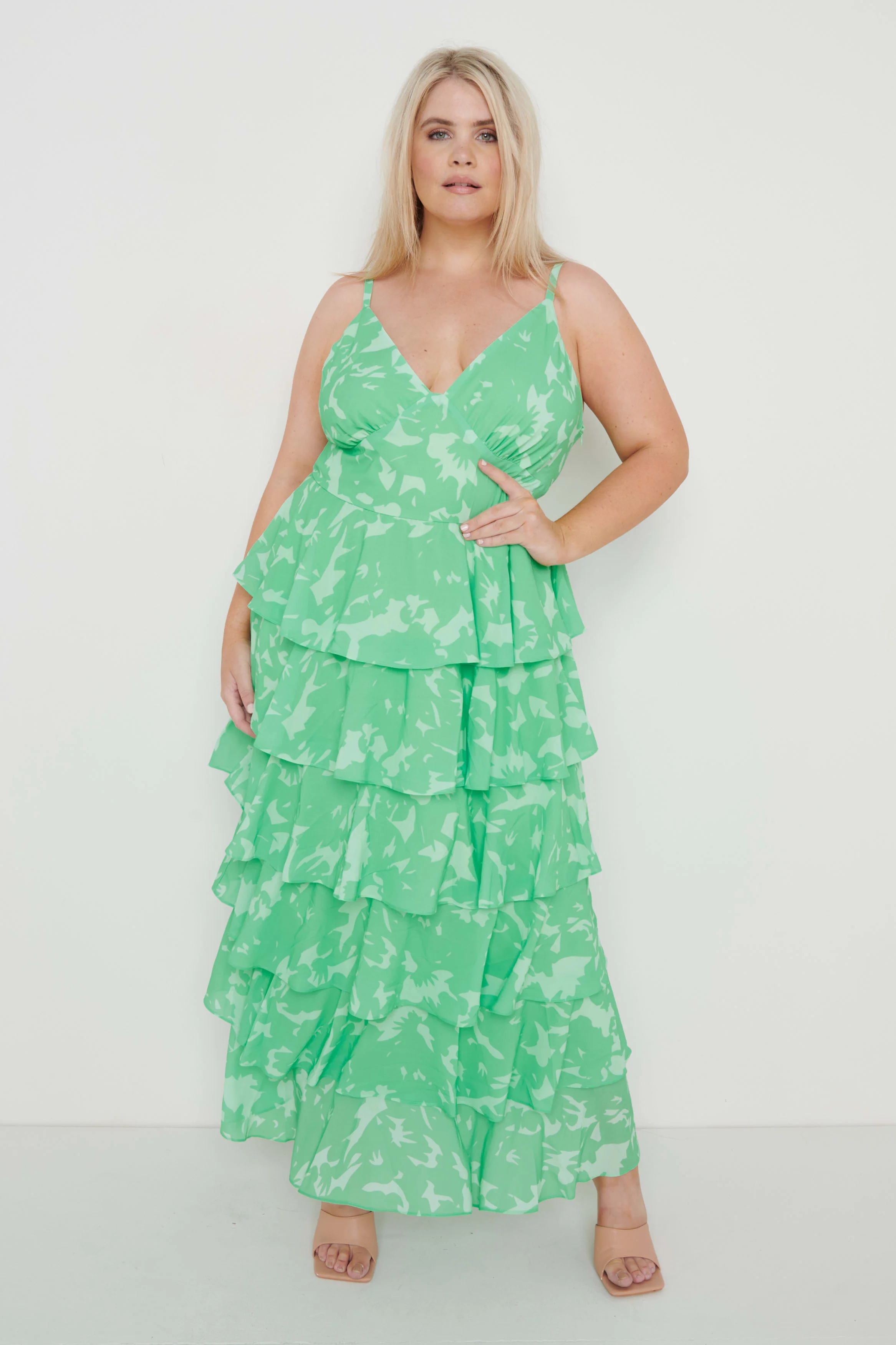 Lissy Ruffle Midaxi Dress - Green Floral - Image 5