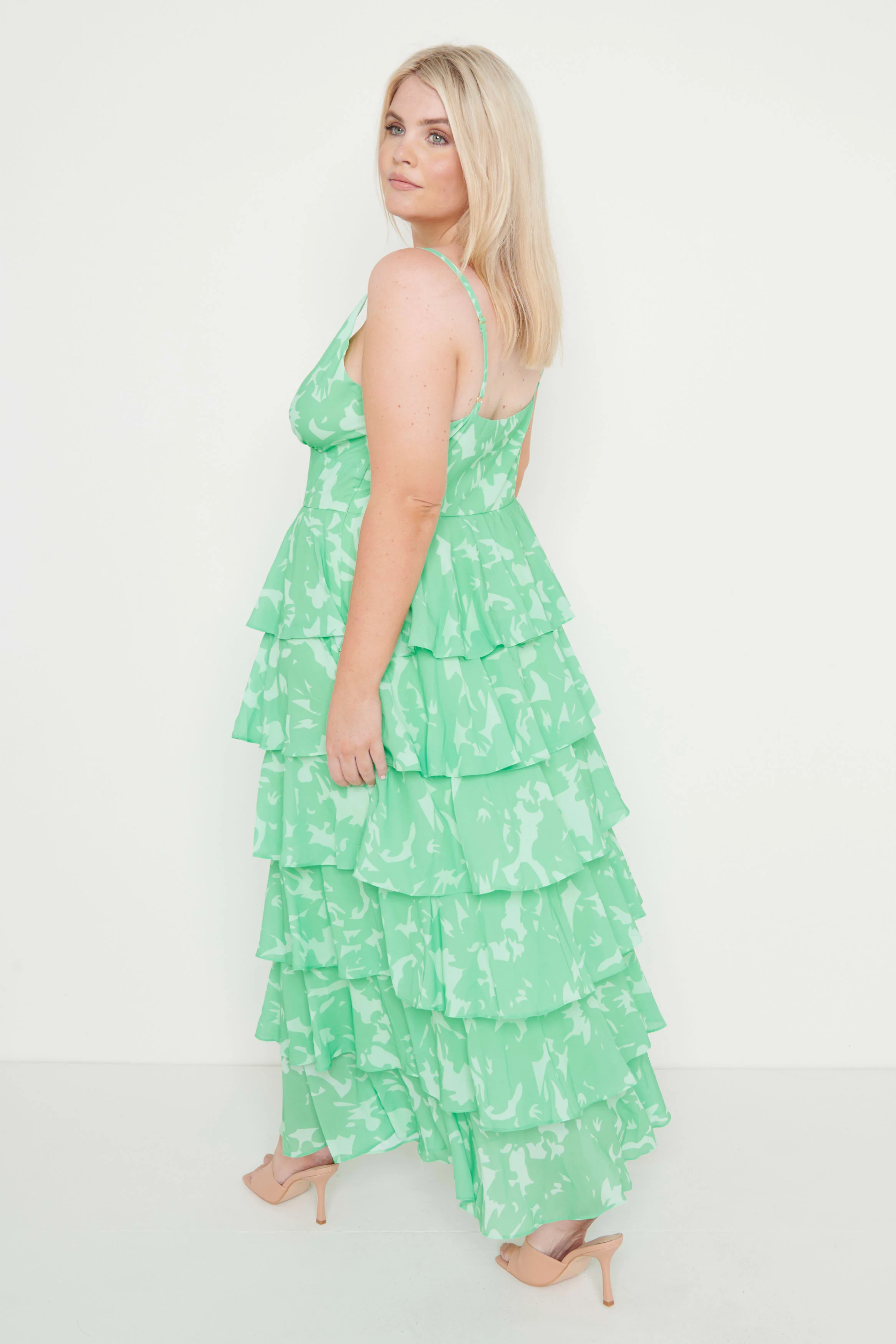 Lissy Ruffle Midaxi Dress - Green Floral - Image 6