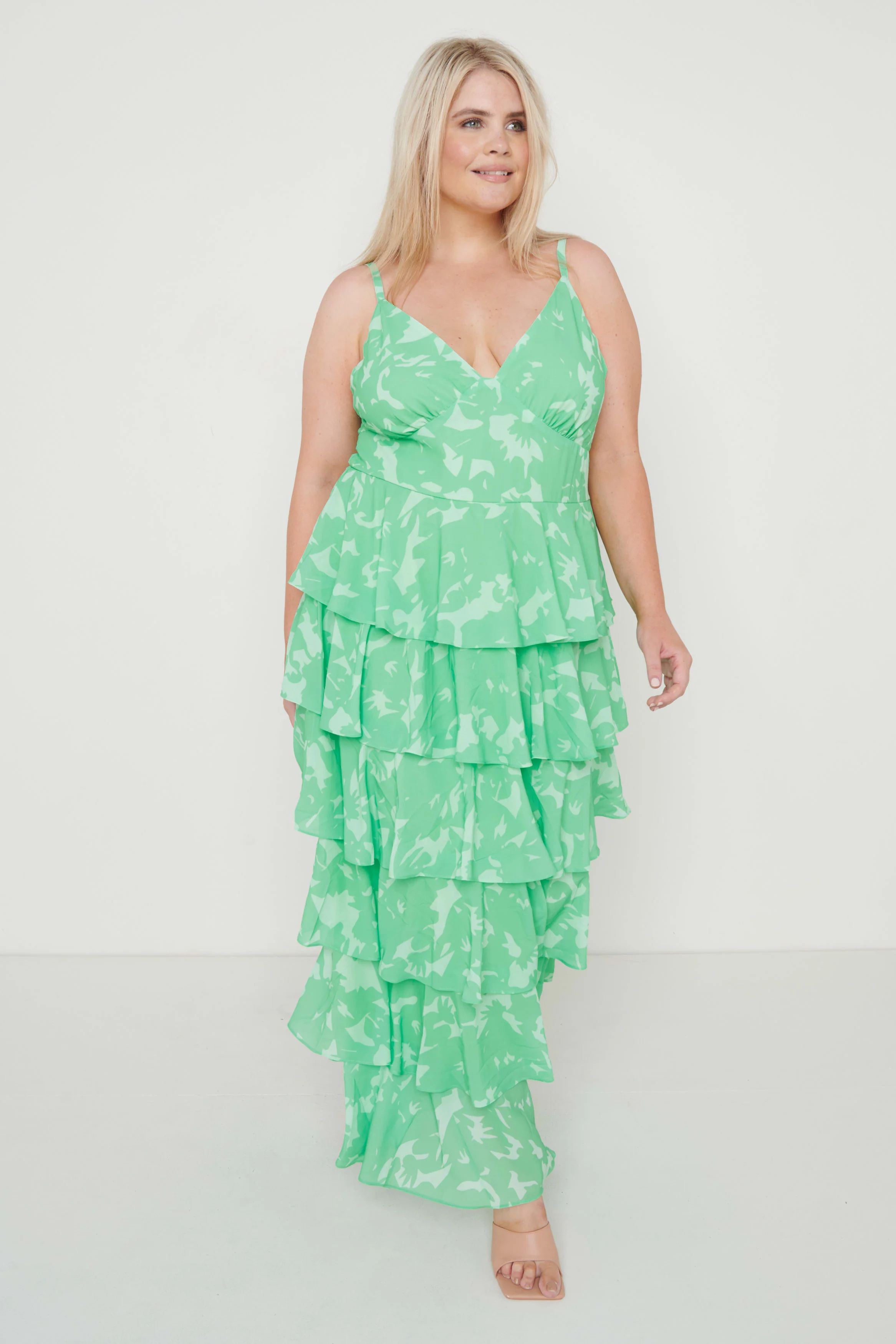 Lissy Ruffle Midaxi Dress - Green Floral - Image 8