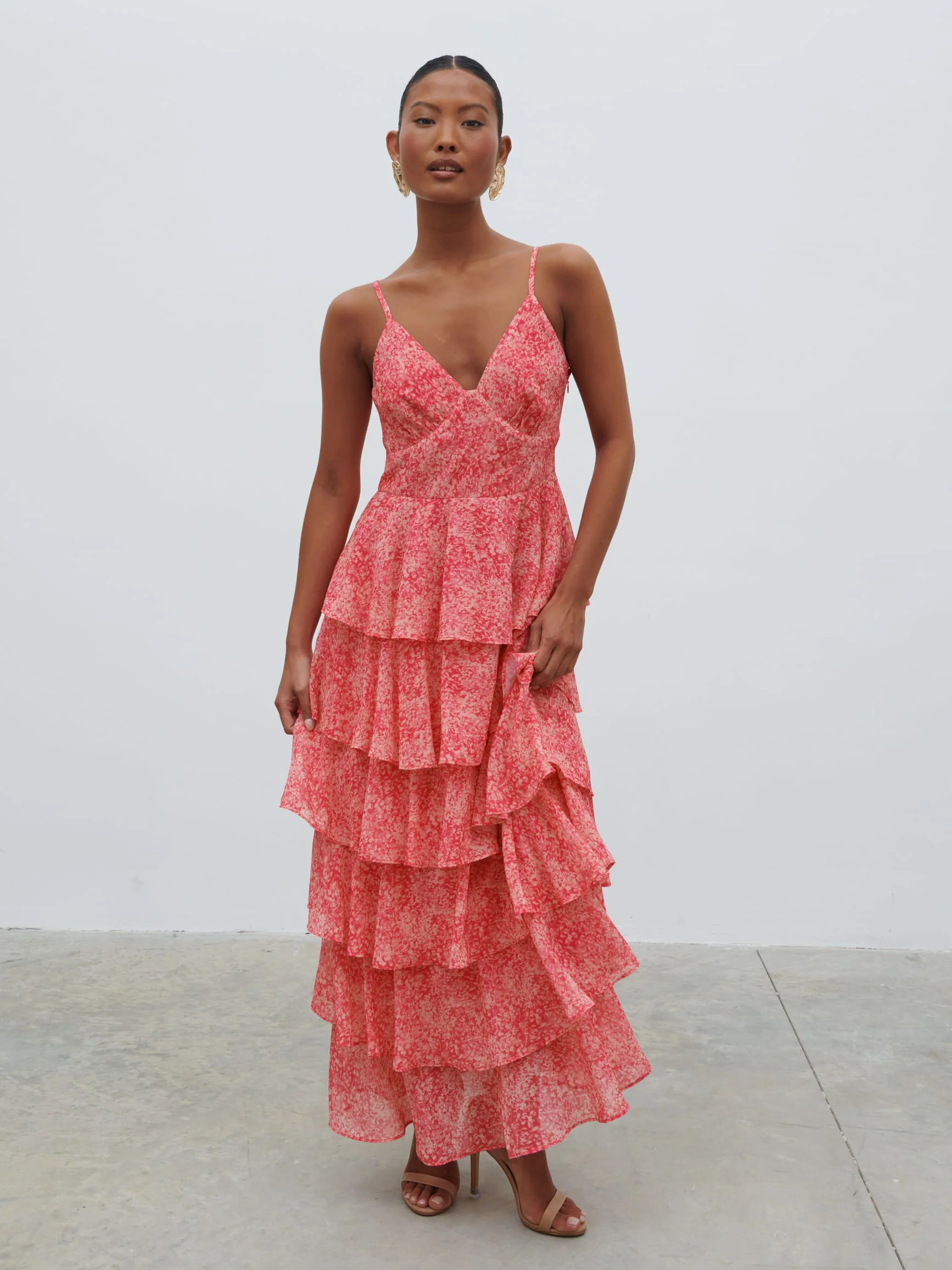 Lissy Ruffle Midaxi Dress - Pink Multi Abstract Print - Image 3