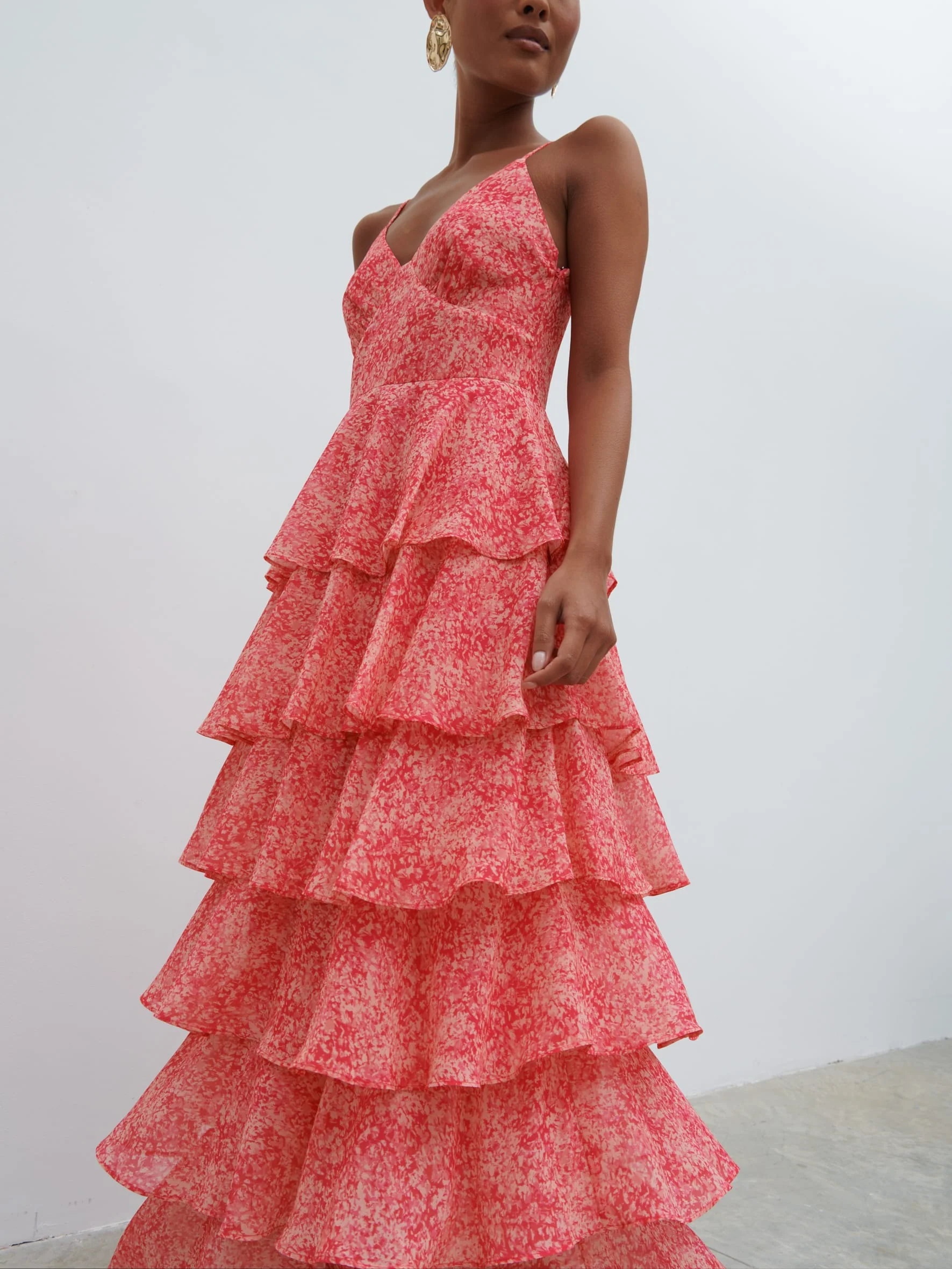 Lissy Ruffle Midaxi Dress - Pink Multi Abstract Print - Image 4