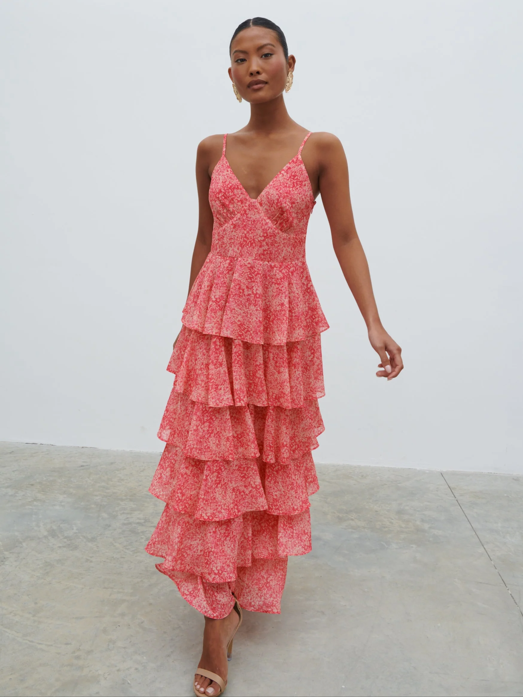 Lissy Ruffle Midaxi Dress - Pink Multi Abstract Print - Image 5