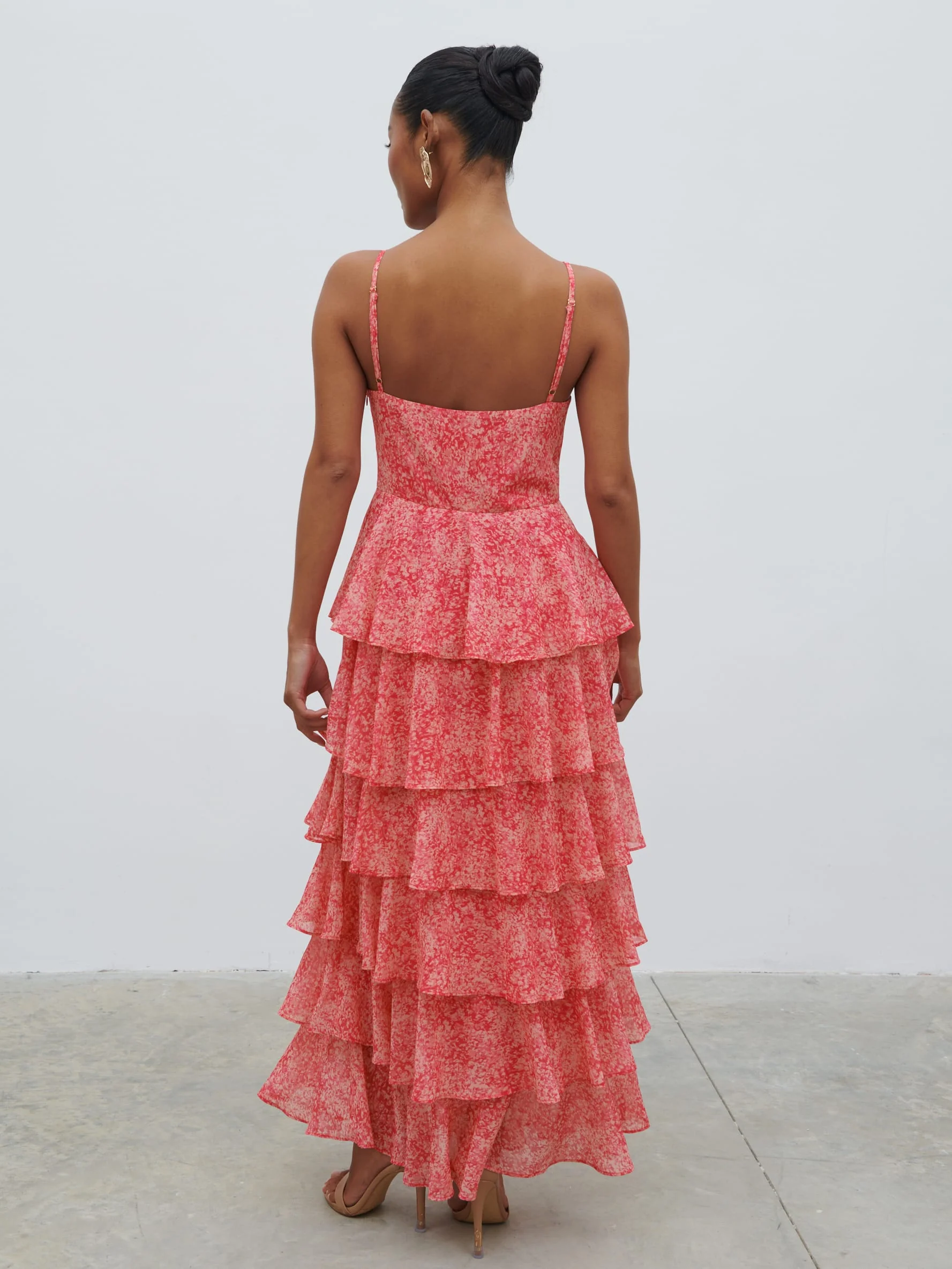 Lissy Ruffle Midaxi Dress - Pink Multi Abstract Print - Image 6