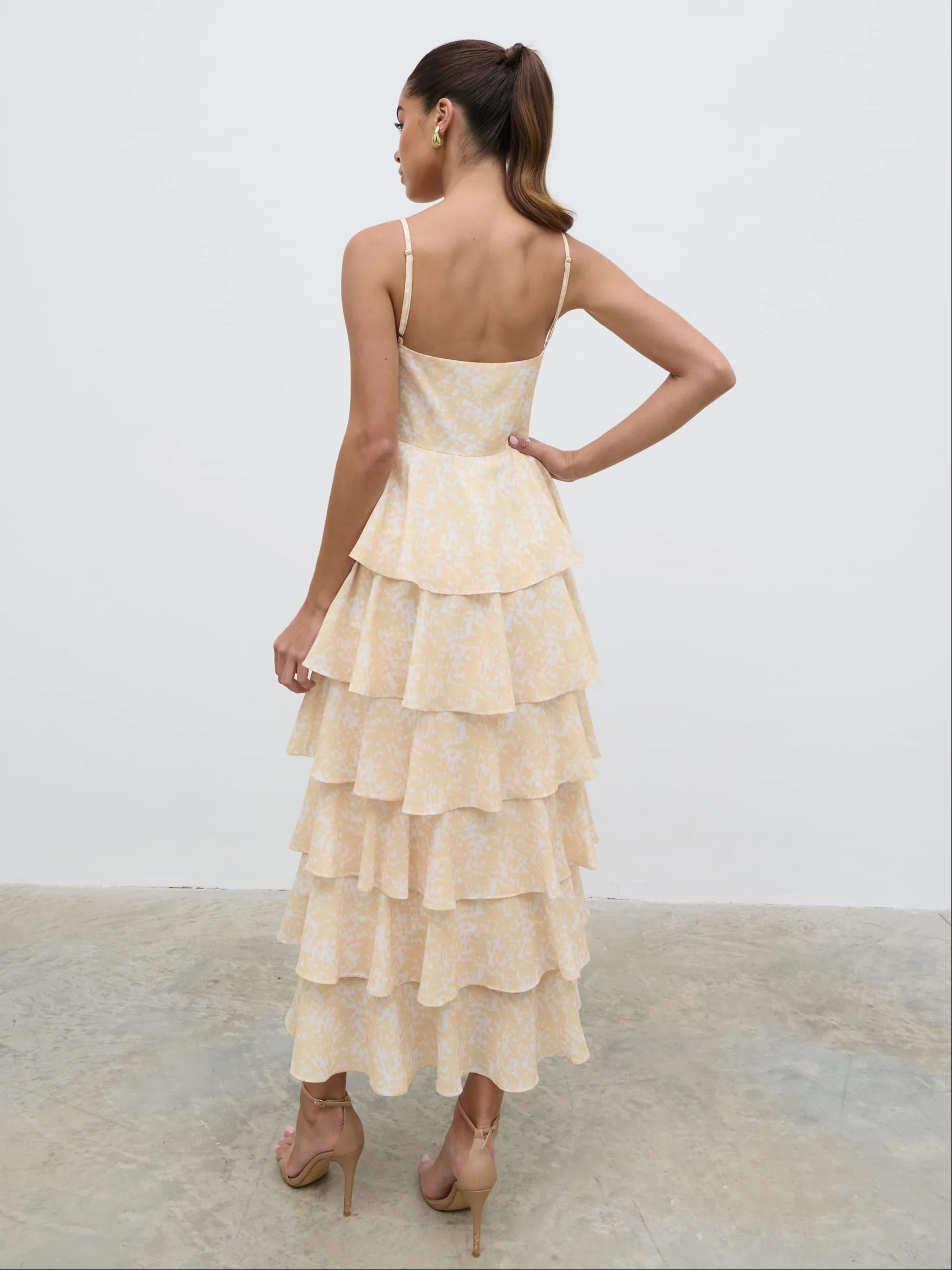 Lissy Ruffle Midaxi Dress - Yellow Abstract - Image 3