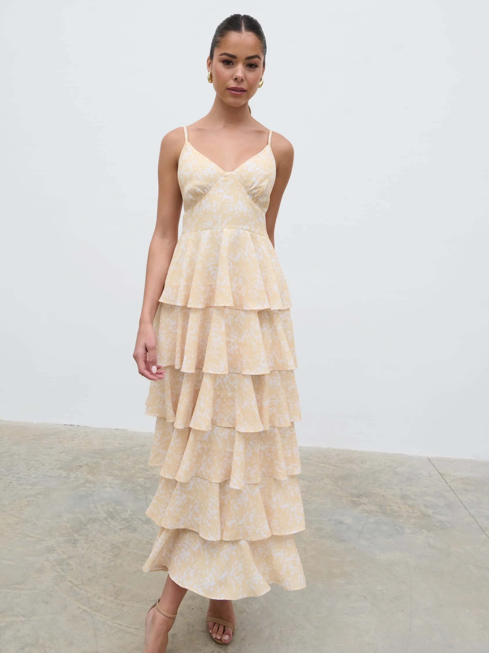 Lissy Ruffle Midaxi Dress - Yellow Abstract - Image 5