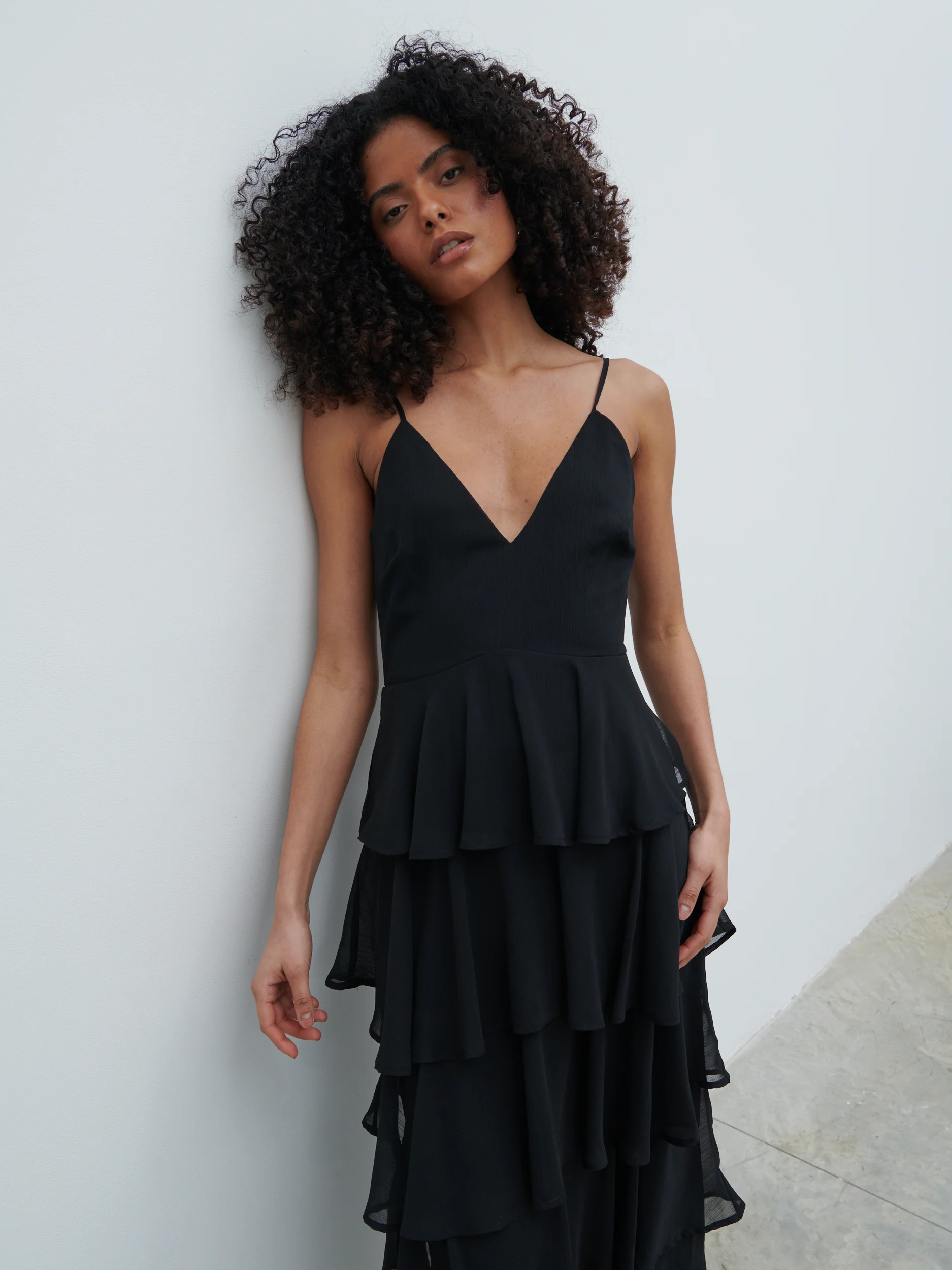 Lissy Ruffle Textured Maxi Dress - Black - Image 6