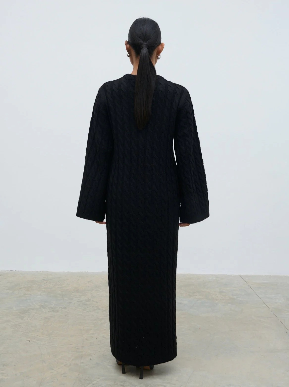Lorelai Cable Knit Midaxi Dress - Black - Image 3