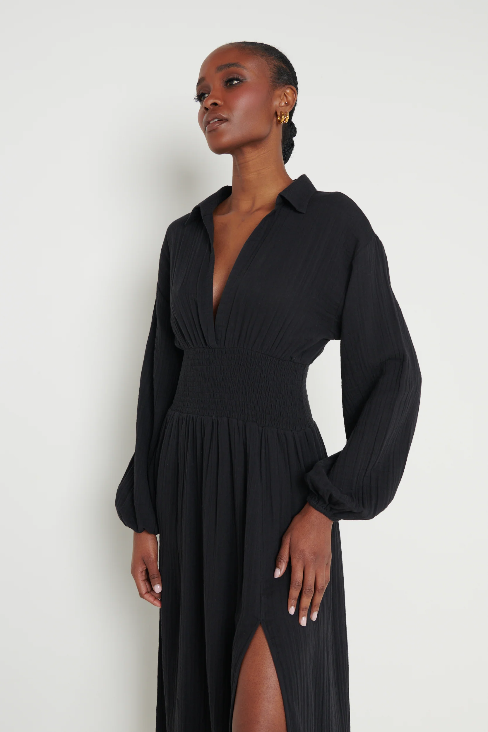 Loretta Shirred Midaxi Dress - Black - Image 2