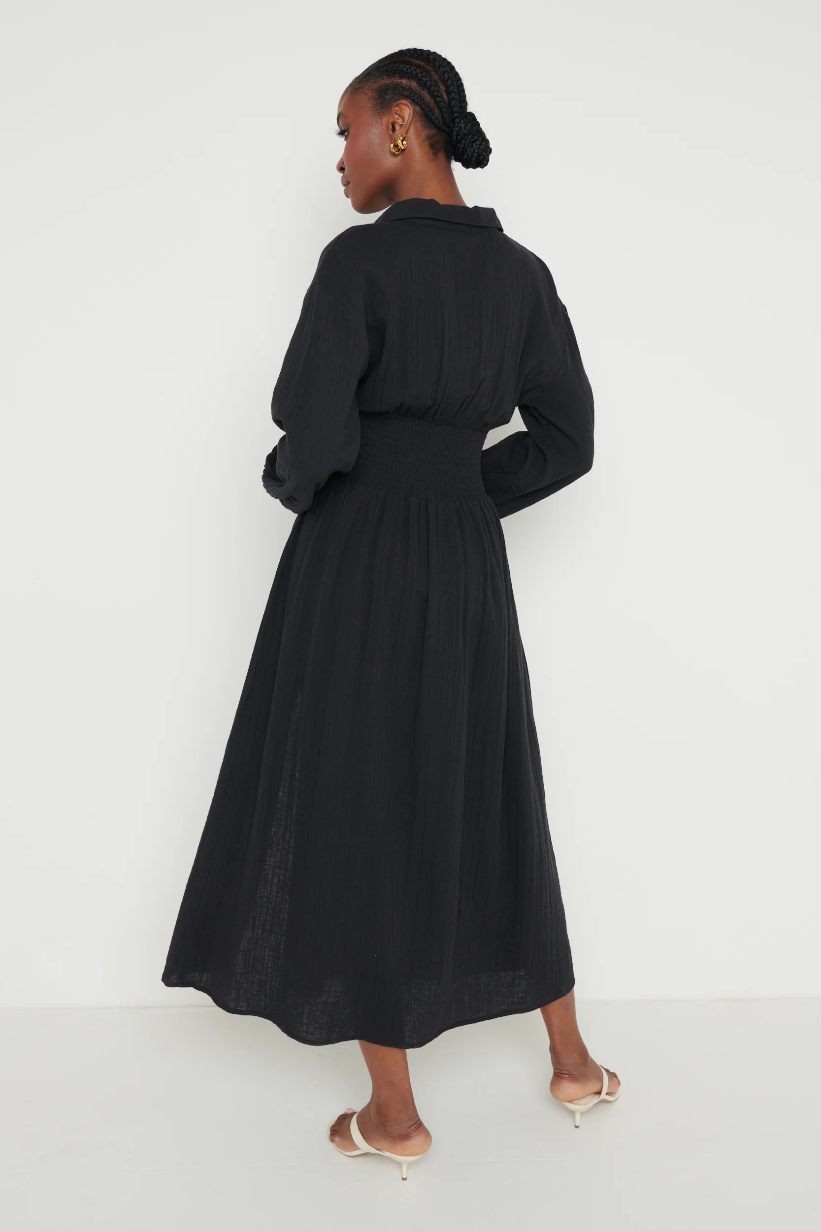Loretta Shirred Midaxi Dress - Black - Image 3