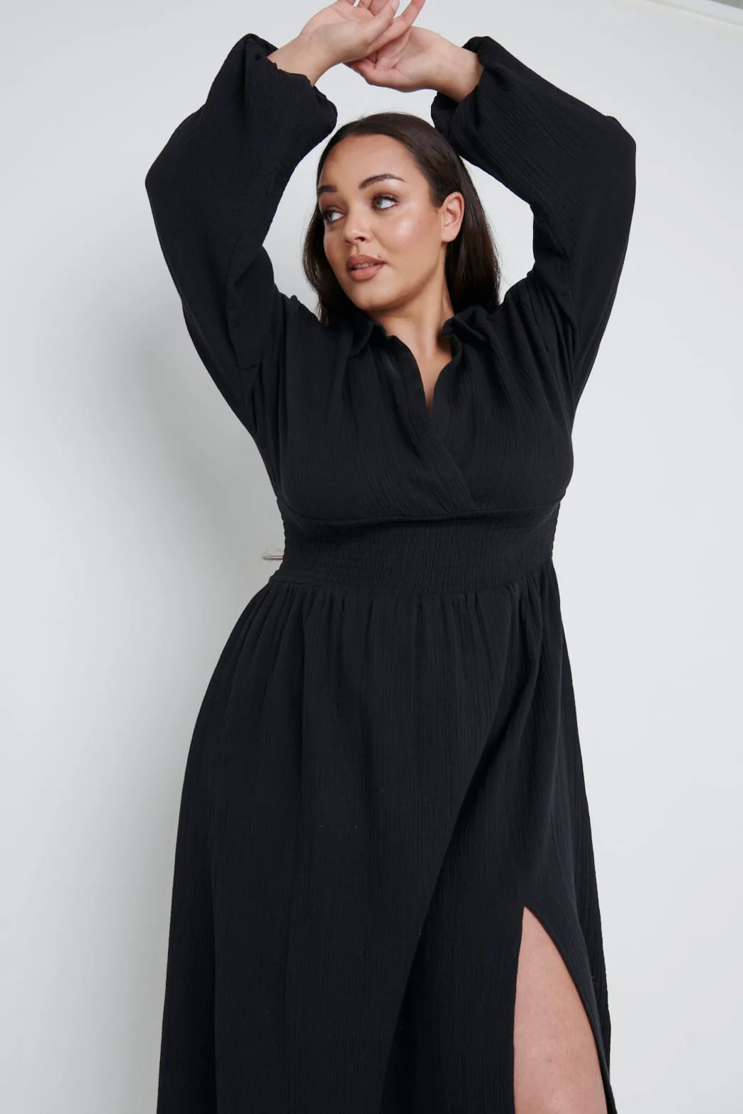 Loretta Shirred Midaxi Dress Curve - Black - Image 2