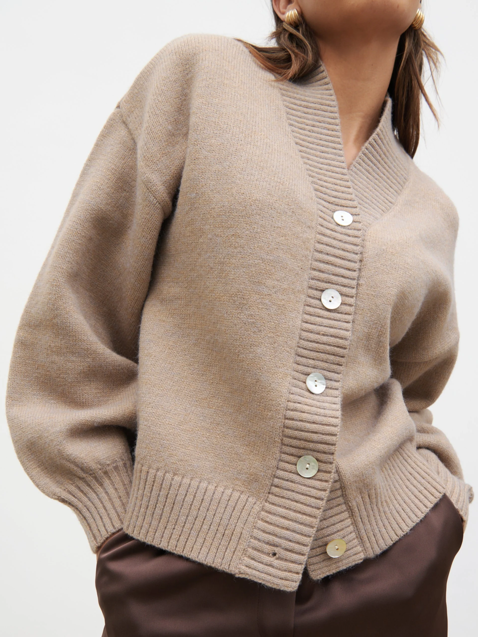 Lorrie Chunky Knit Buttoned Bomber - Dark Beige - Image 4