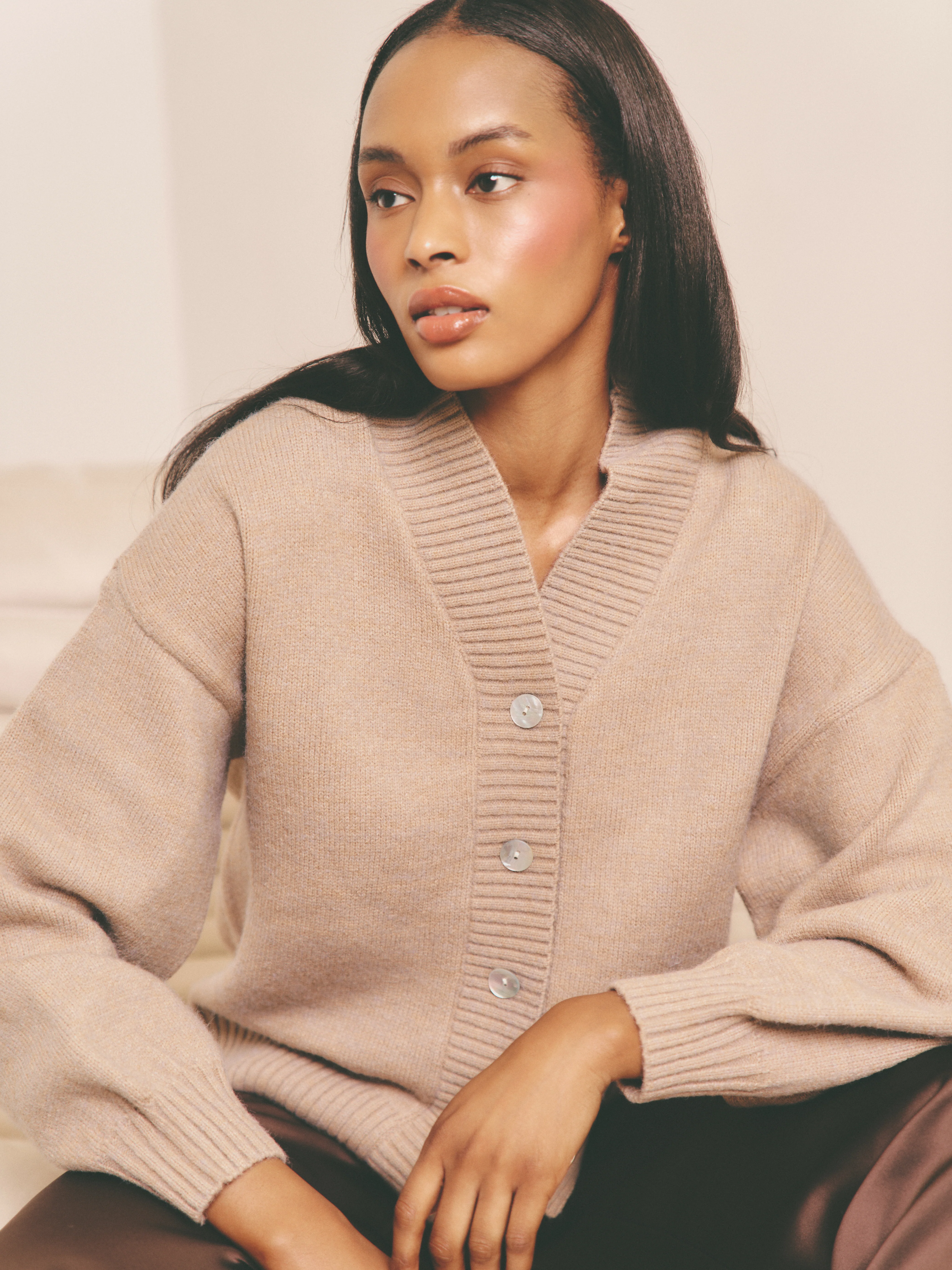 Lorrie Chunky Knit Buttoned Bomber - Dark Beige - Image 5