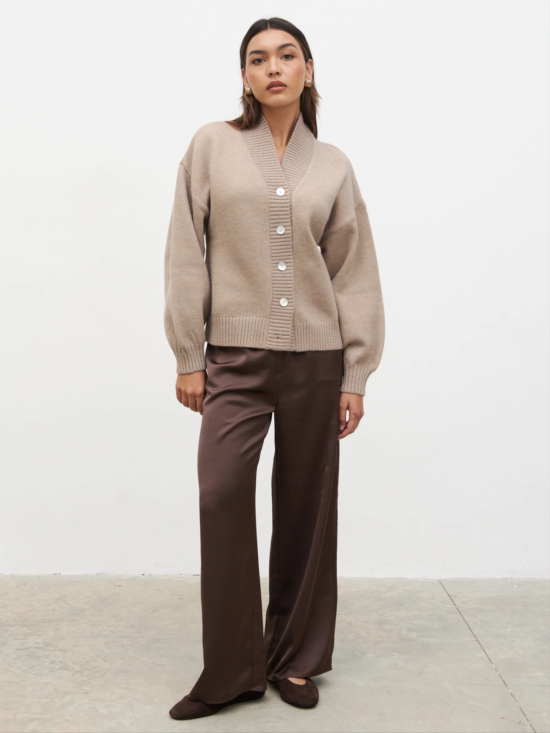 Lorrie Chunky Knit Buttoned Bomber - Dark Beige - Image 6