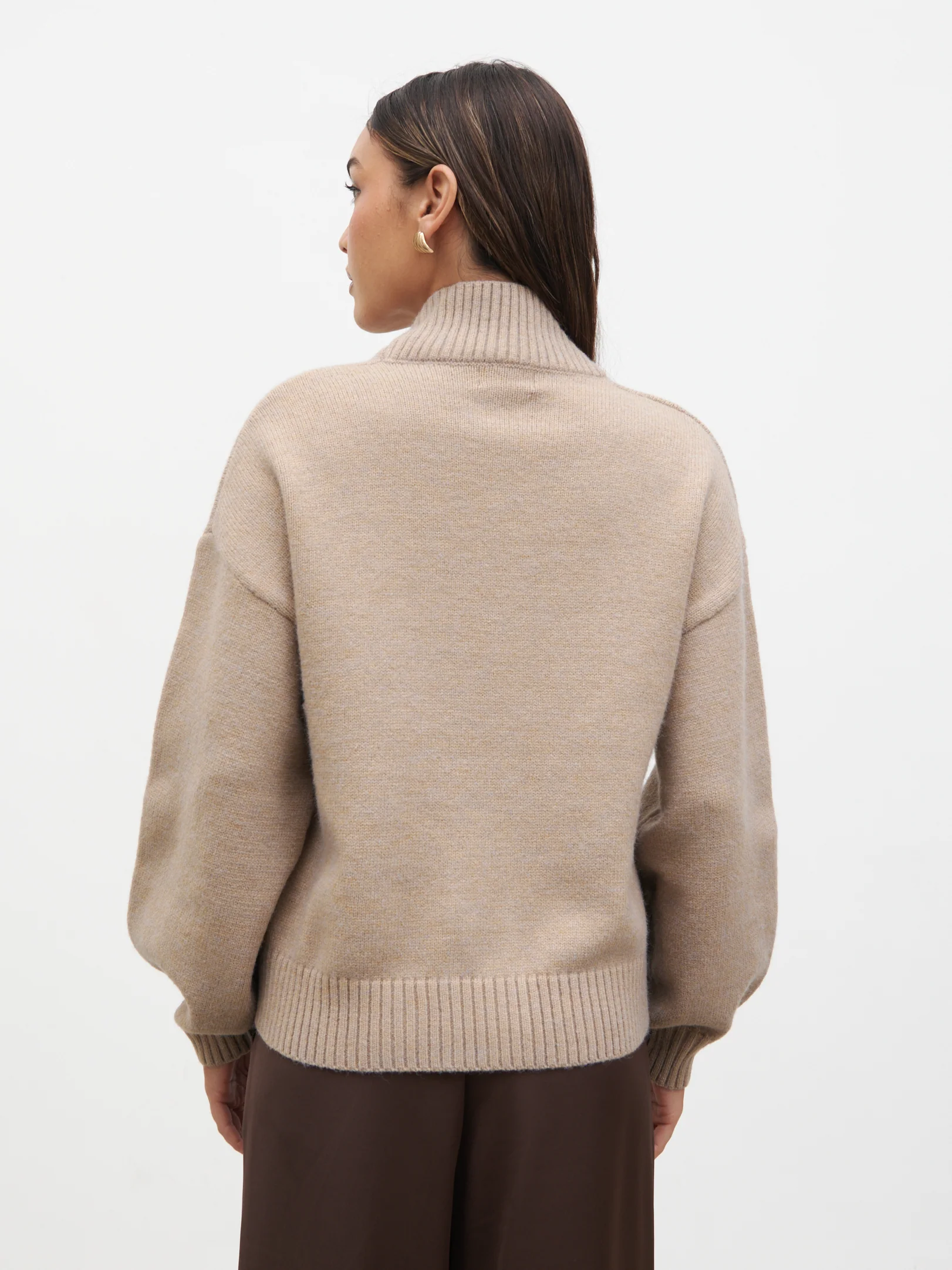 Lorrie Chunky Knit Buttoned Bomber - Dark Beige - Image 8