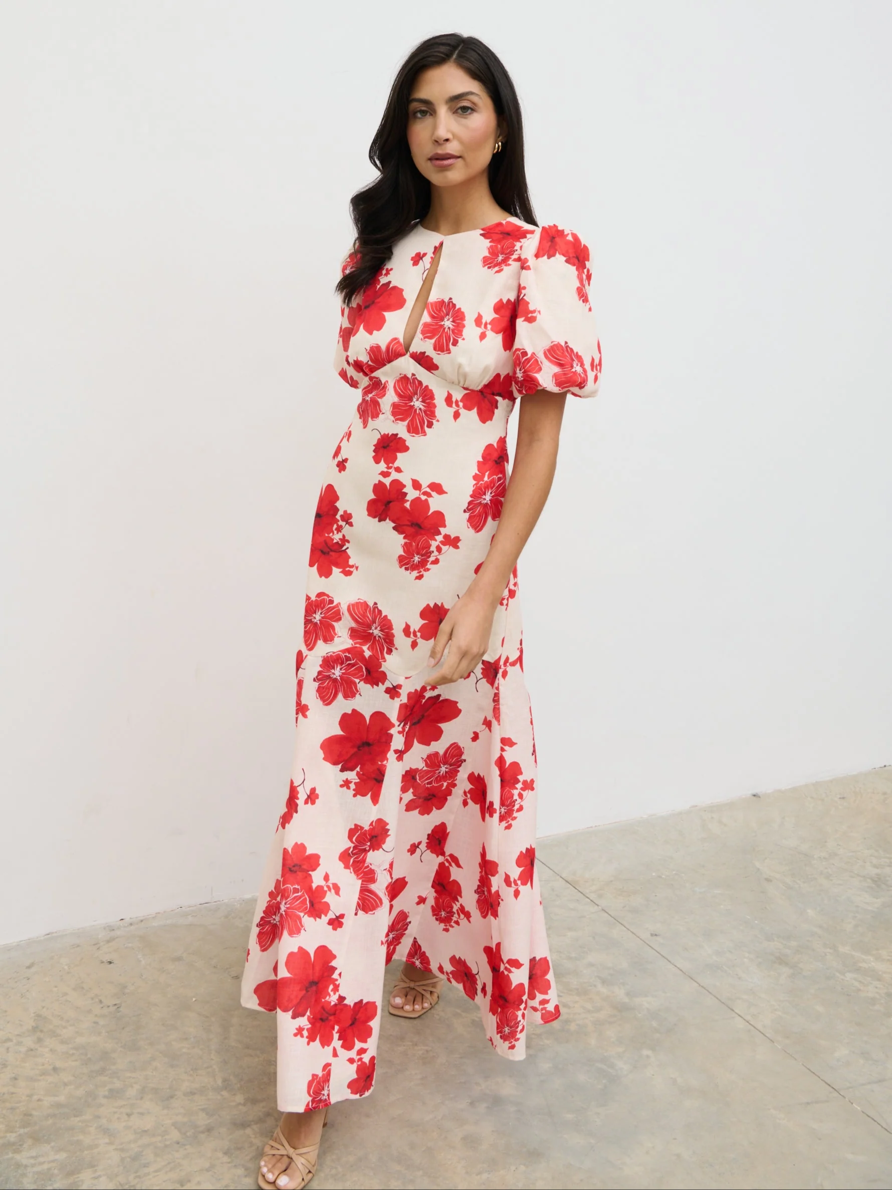 Lottie Puff Sleeve Dress - Red Floral - Image 3