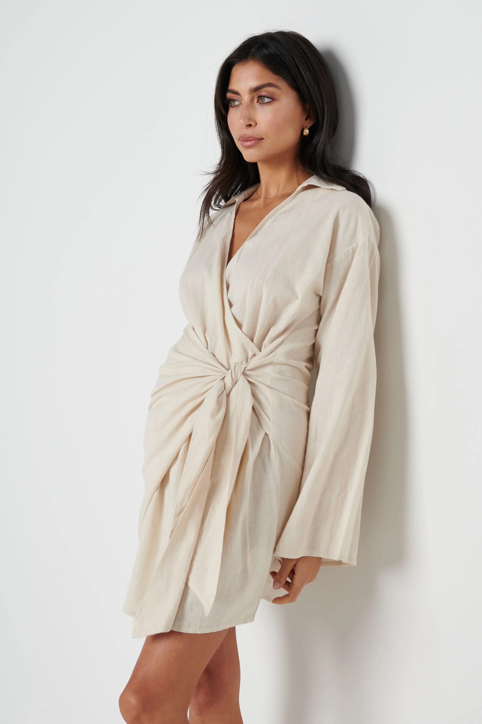 Louis Tie Mini Dress - Sand - Image 4