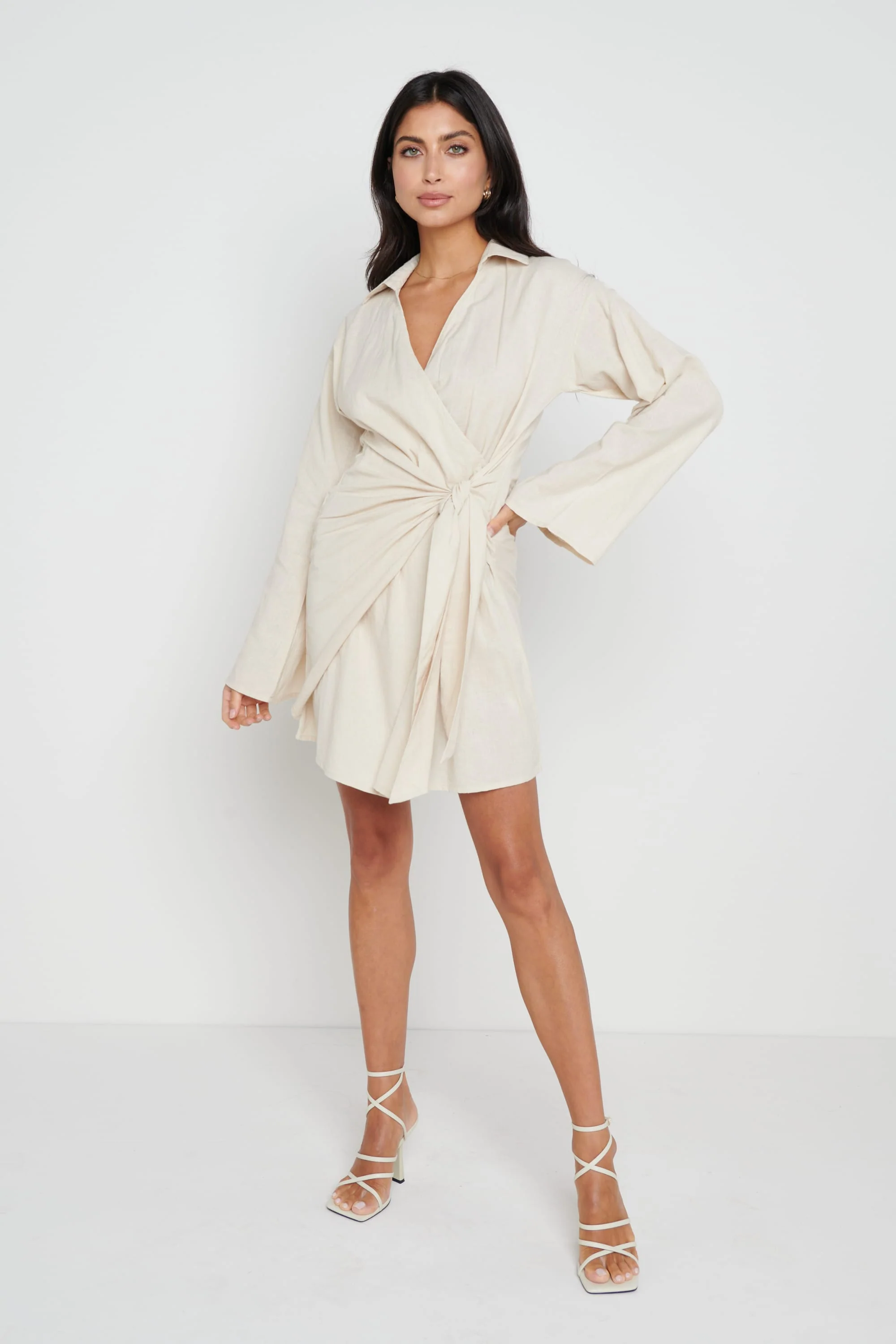 Louis Tie Mini Dress - Sand - Image 5