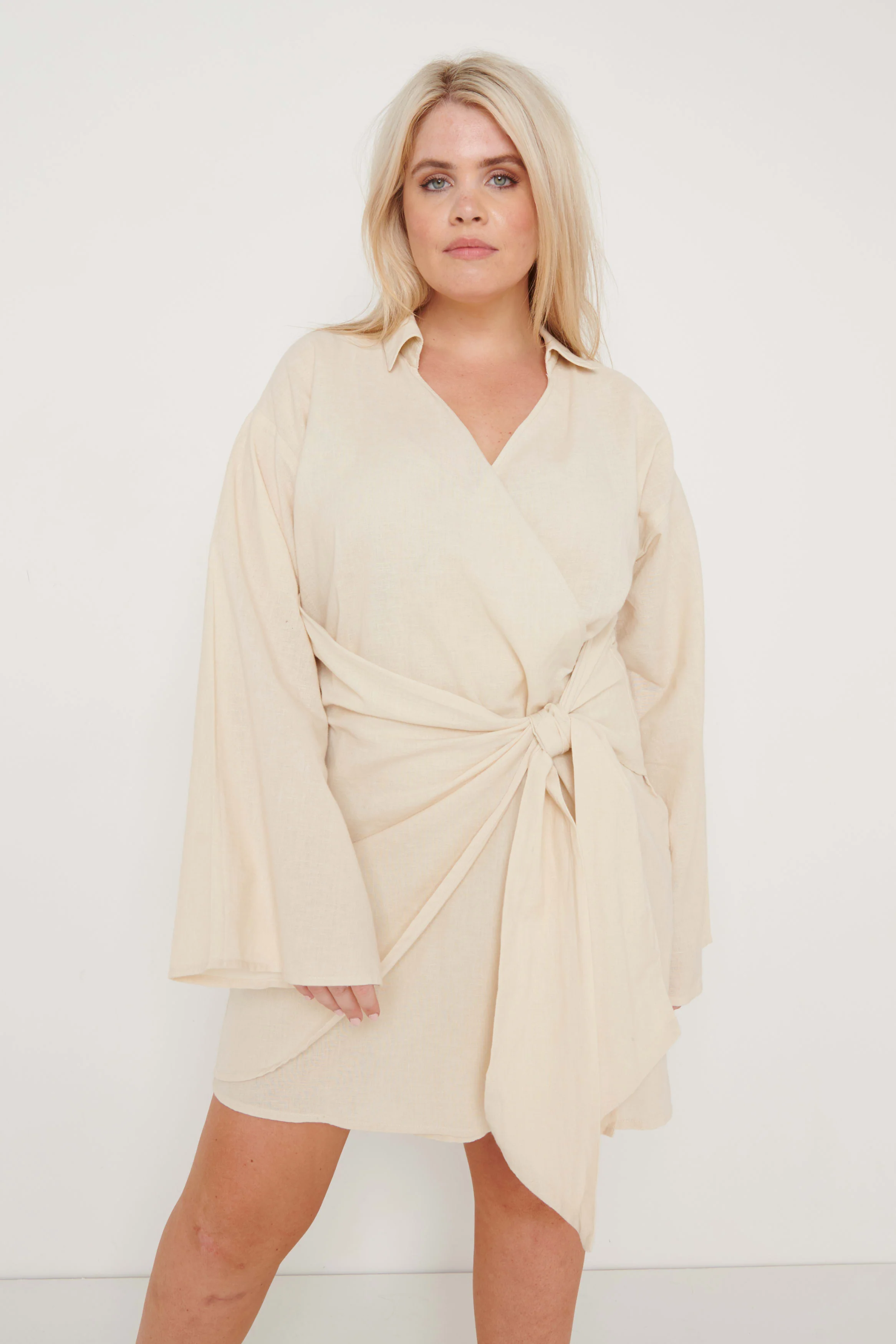 Louis Tie Mini Dress - Sand - Image 6